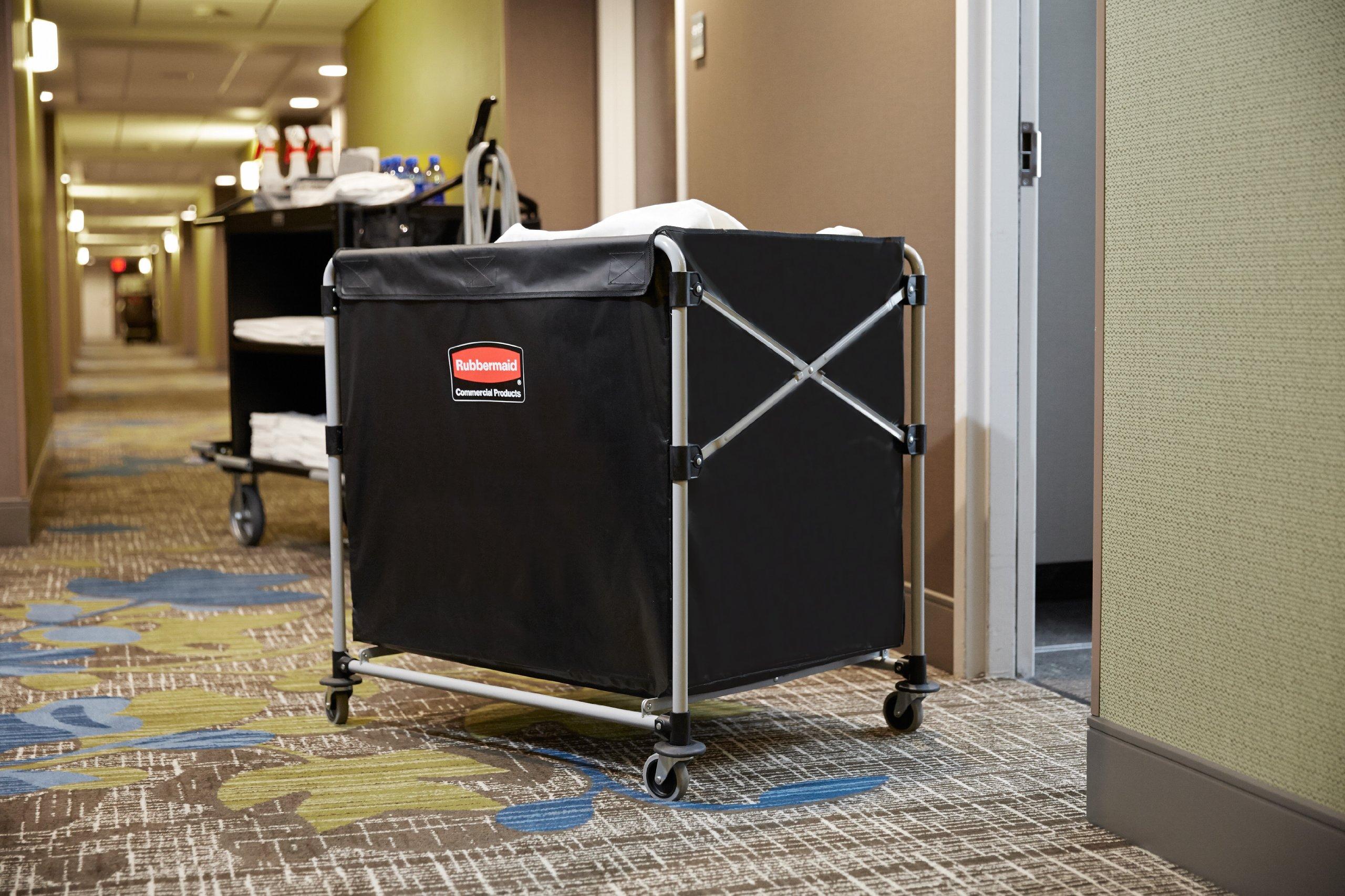Rubbermaid Commercial Products, Collapsible X Cart, Black, Steel 8 Bushel Bin, Commercial Laundry Cart with Wheels for Hotel/Nursing Home/Home/College Easily Move Laundry/Supplies/Groceries - Image 6