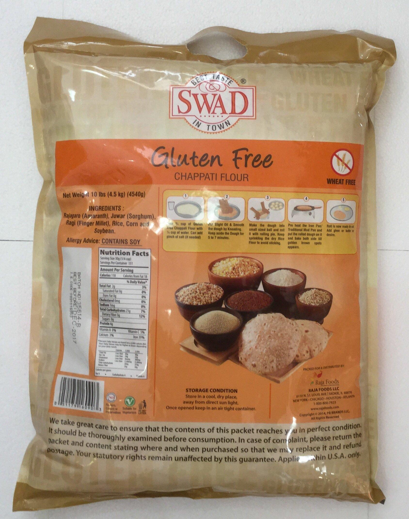 Swad Gluten Free, Wheat Free Multi-Grain Flour - 10lb., 4.5kg, Light Brown - Image 2