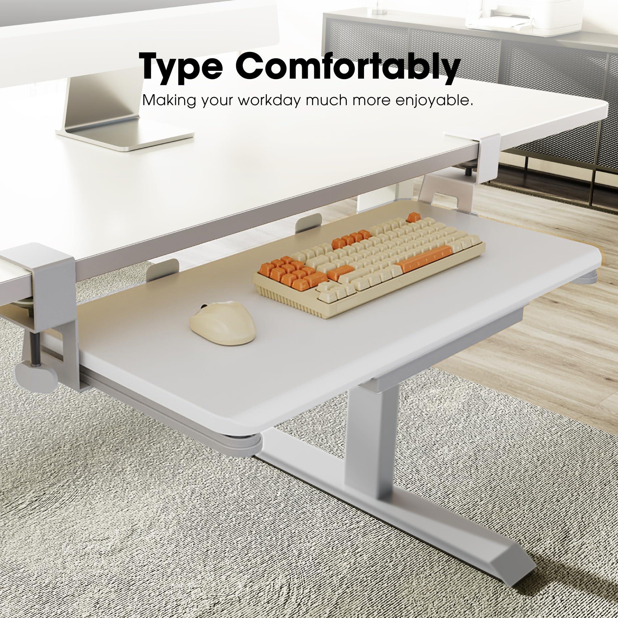 Fenge Keyboard Tray Under Desk, Pull Out Keyboard & Mouse Tray with C Clamp Mount, Sliding Keyboard Holder for Desk, 25.6 x 11.8 inch Large Slide-Out Platform Computer Drawer for Typing, White - Image 3