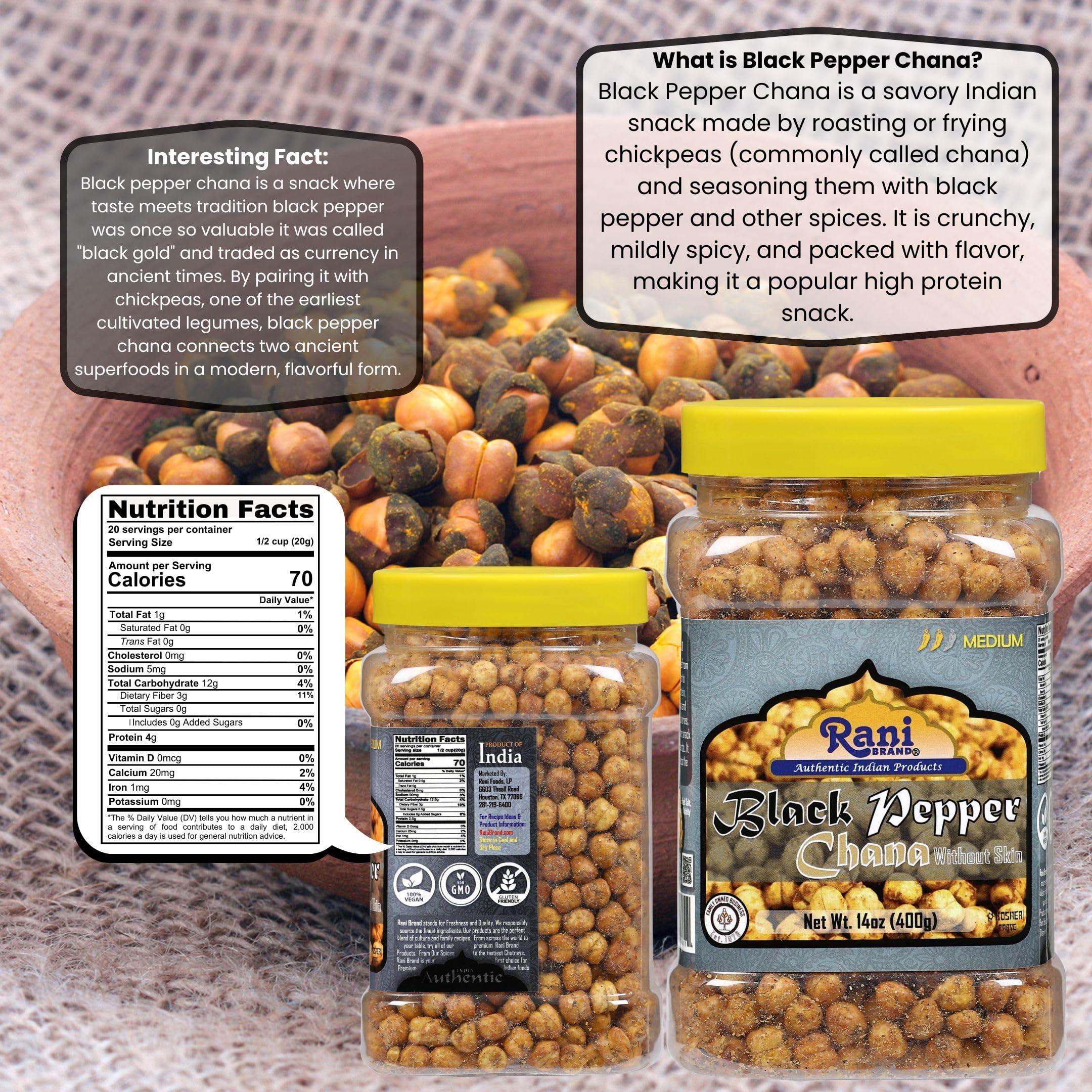 Rani Roasted Chana (Chickpeas) Black Pepper Flavor 14oz (400g) PET Jar ~ All Natural | Vegan | No Preservatives | Gluten Friendly | Kosher | Indian Origin | Great Snack, Ready to Eat | Seasoned with 5 Spices - Image 2