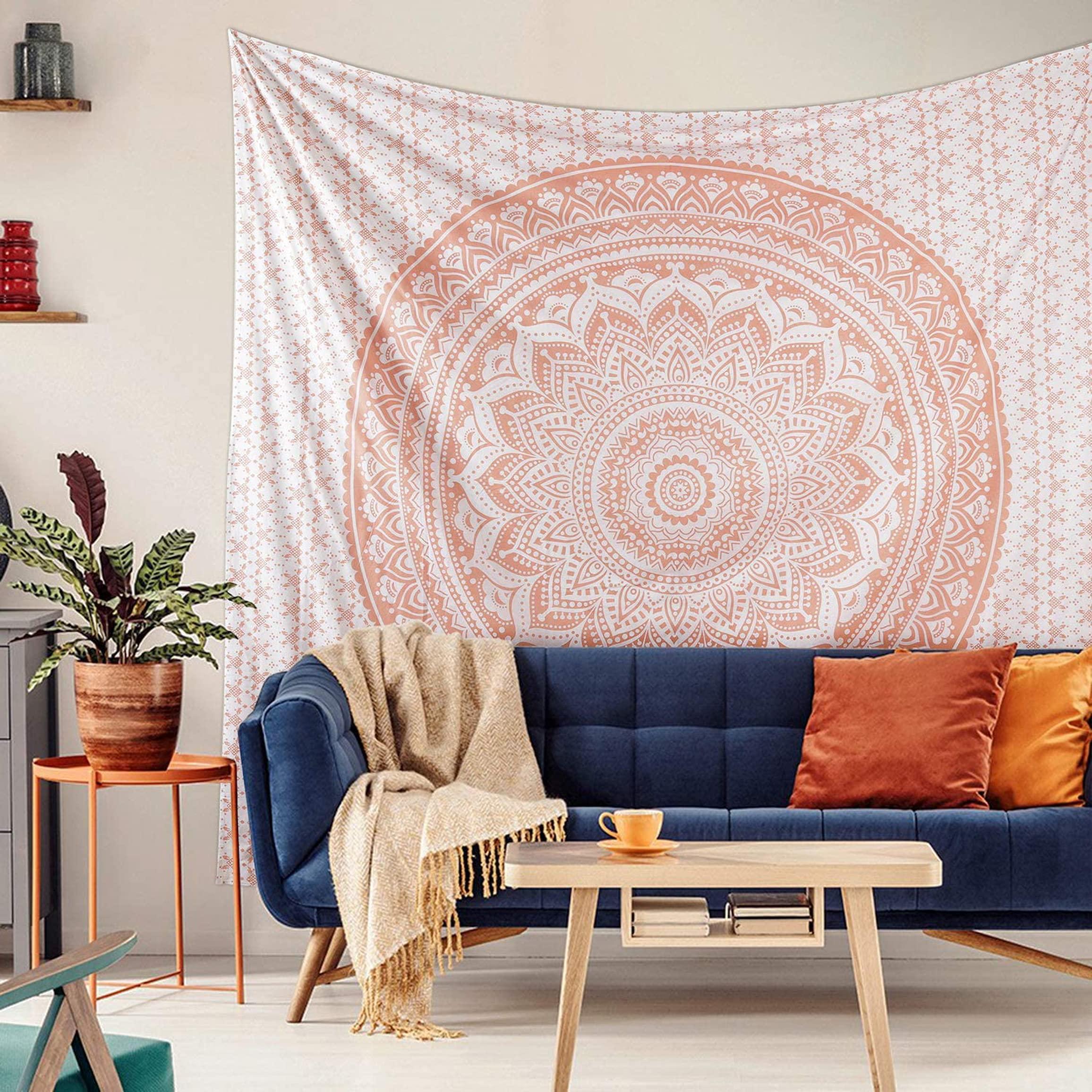 raajsee Rose Gold Ombre Tapestry Wall Hanging Mandala-Bohemian Room Decor-Indian Cotton Throw Hippie Tapestries -Boho Bedding Twin bedspread 52x82 Imches - Image 5