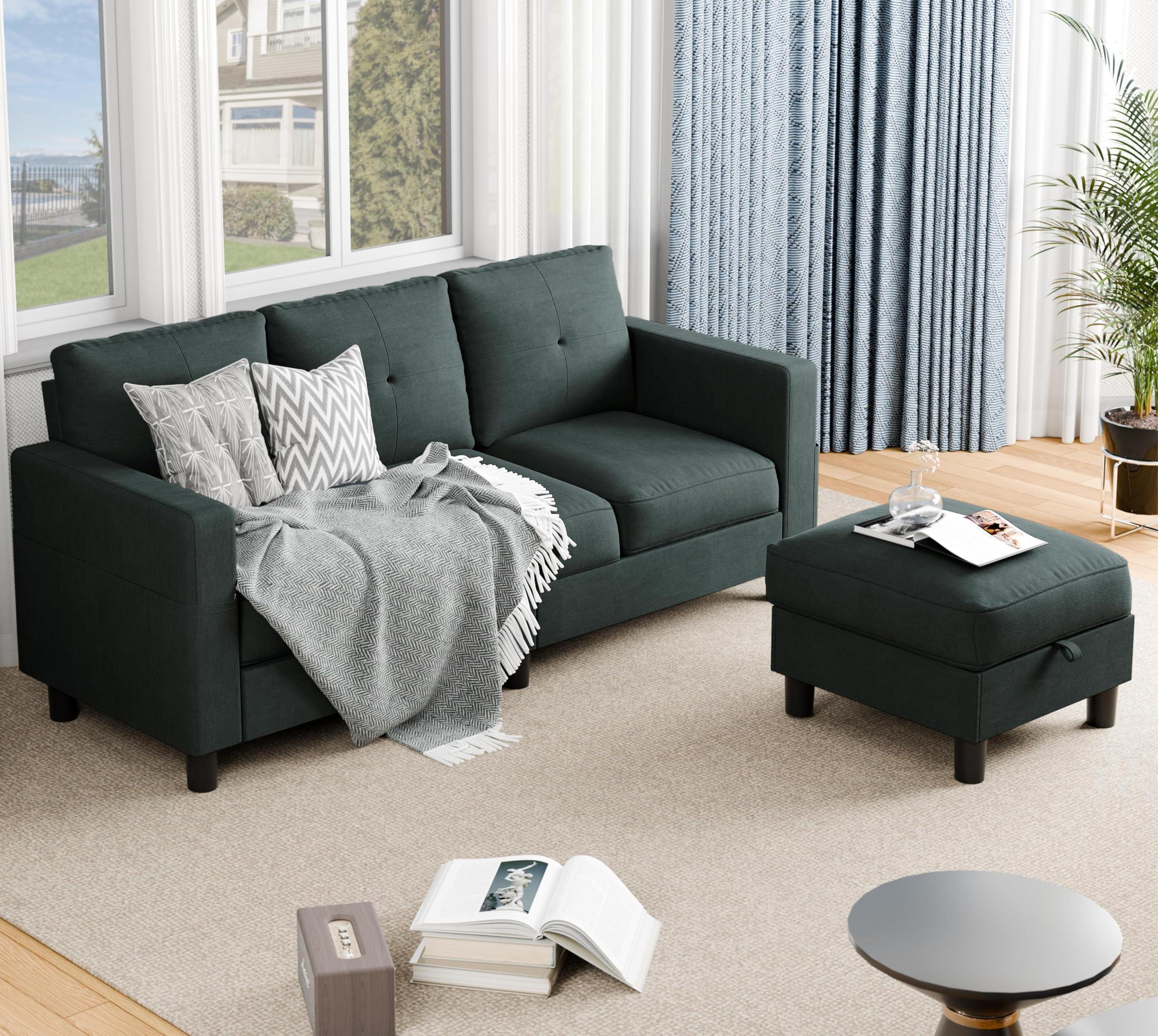 JAMFLY Sectional Sofas Couches for Living Room, L Shaped Couch with Storage Sofa Set, Small Couches for Small Spaces with Movable Ottoman, Dark Grey - Image 6