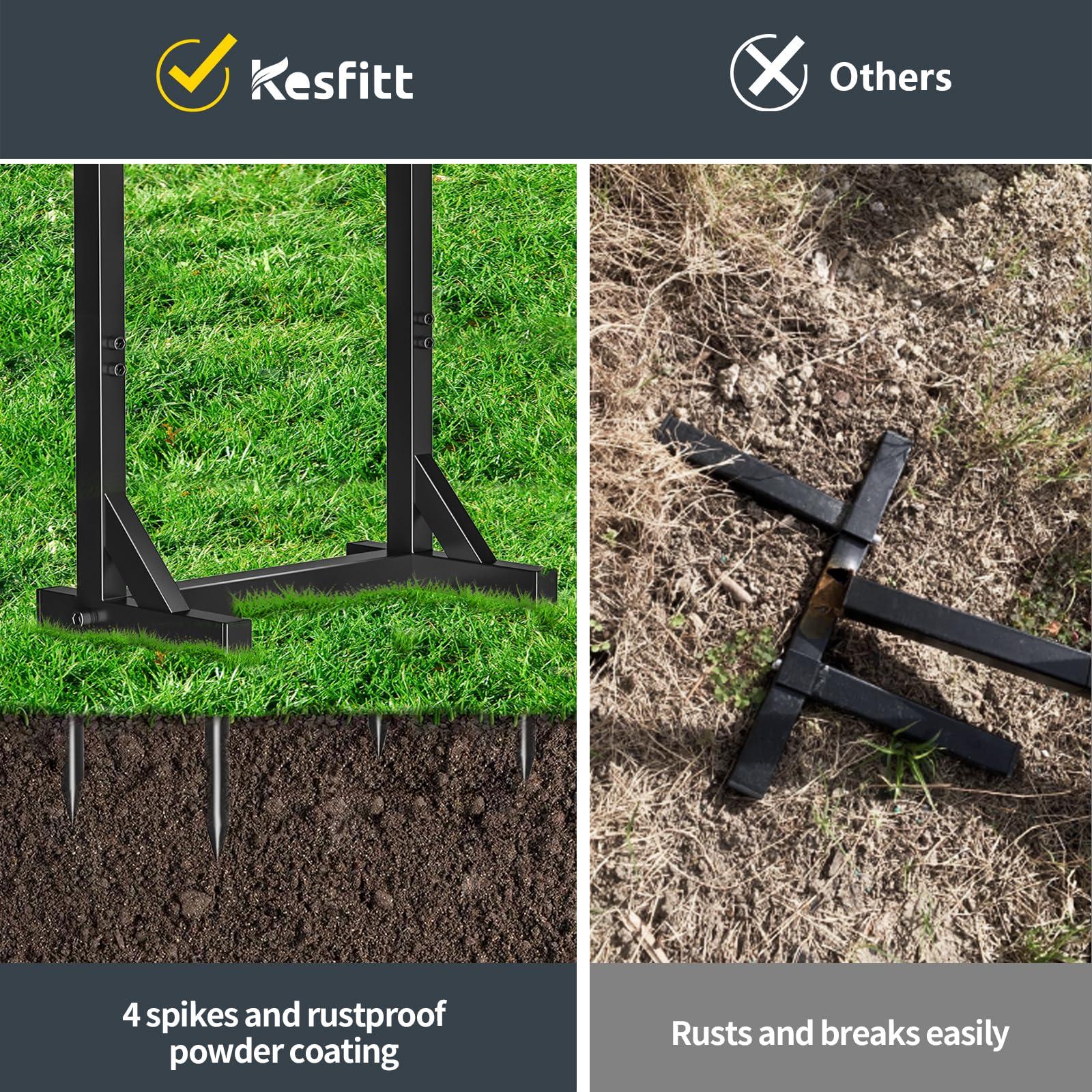 Kesfitt Garden Hose Holder Stand with 4 Spikes & 2 Tool Hooks, Detachable Heavy Duty Metal Freestanding Hose Reel Outdoor Organizer for Lawn Yard Water Storage Rack - Image 6
