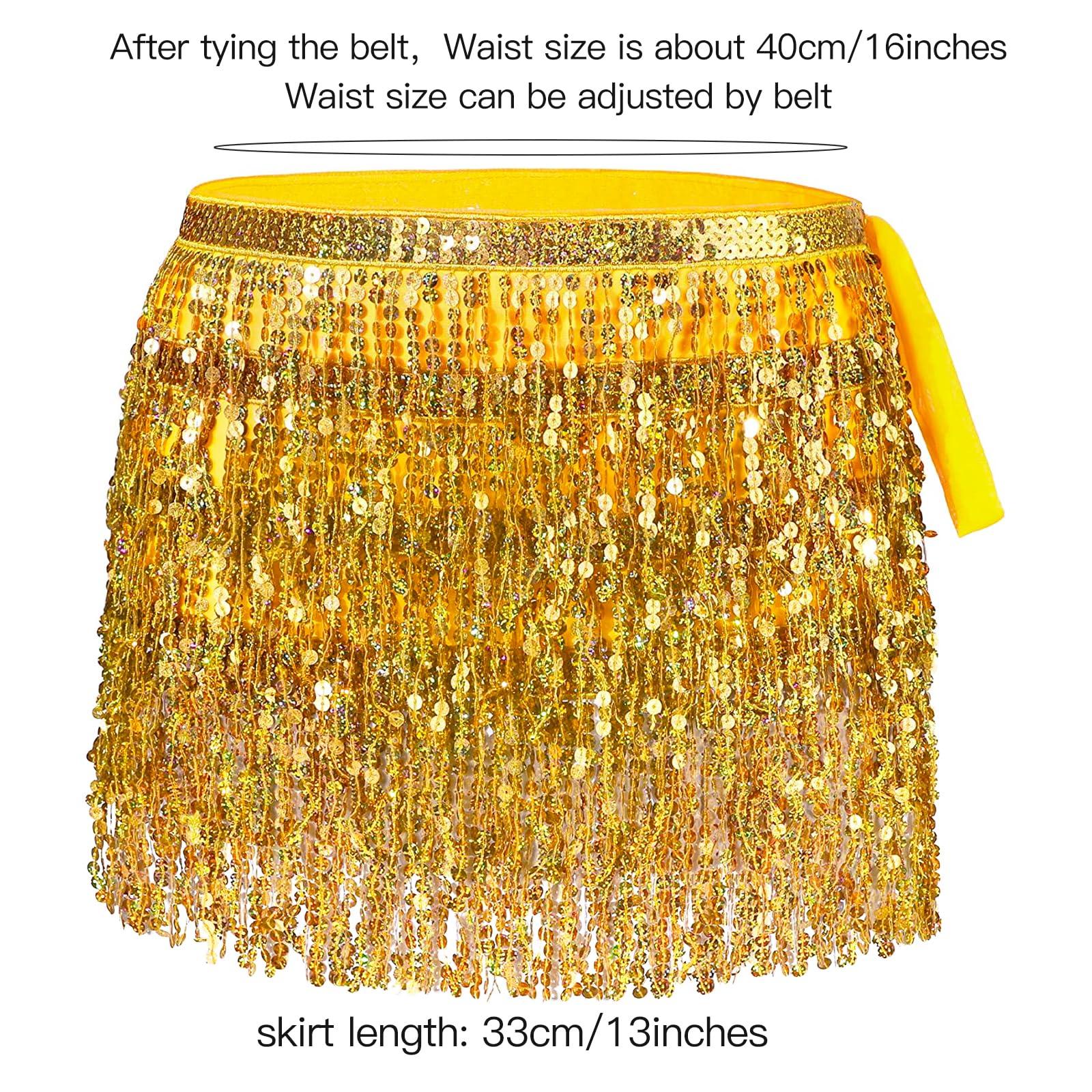 Sequin Skirt Boho Sequin Tassel Hip Scarf Sparkly Skirts Belly Dance Skirt Glitter Skirt Rave Sparkle Skirt for Women Girls - Image 3