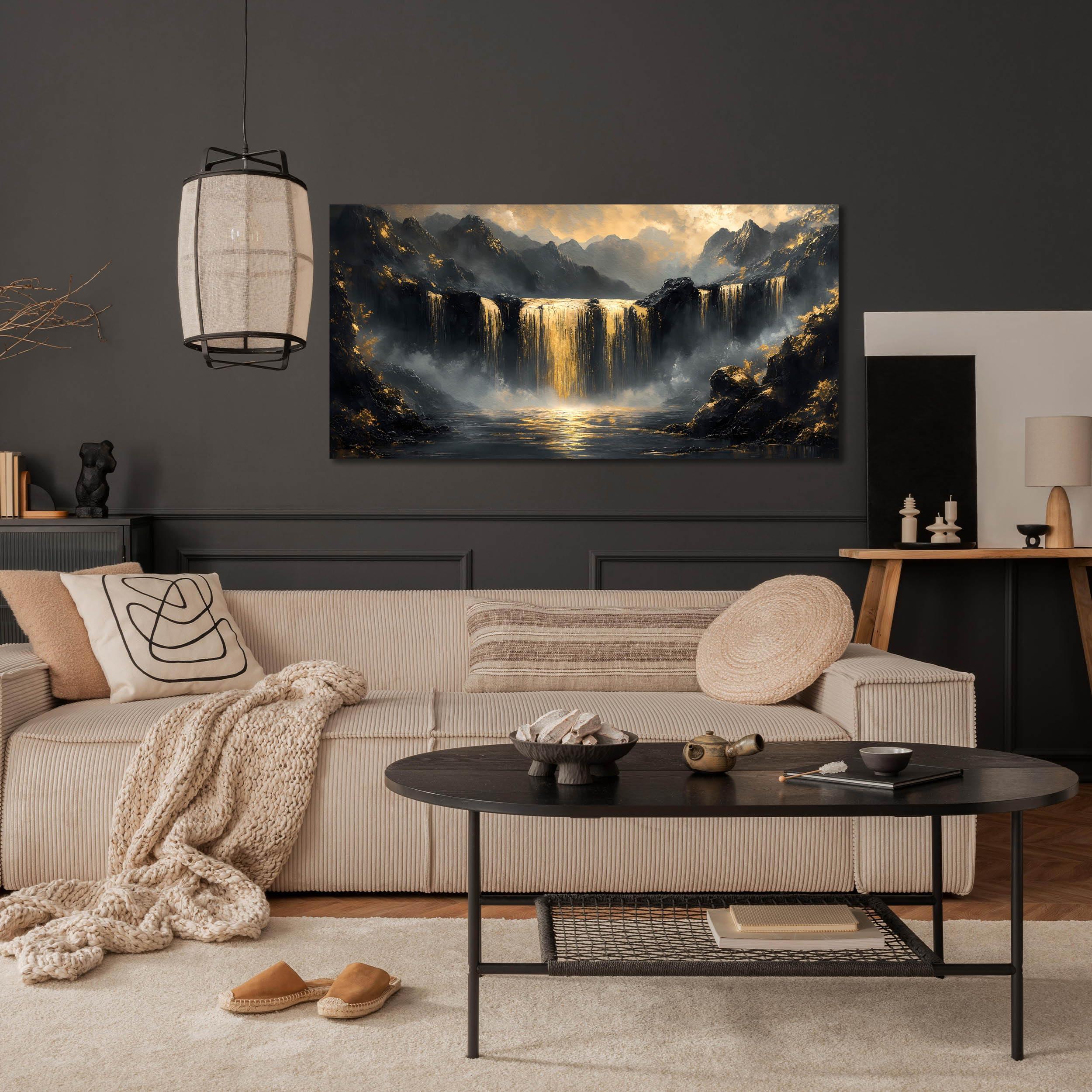 HUBOSKN Waterfall Canvas Wall Art for Living Room - Mountain Art Wall Decor for Office - Modern Wall Art for Bedroom Size 20" x 40" - Image 5