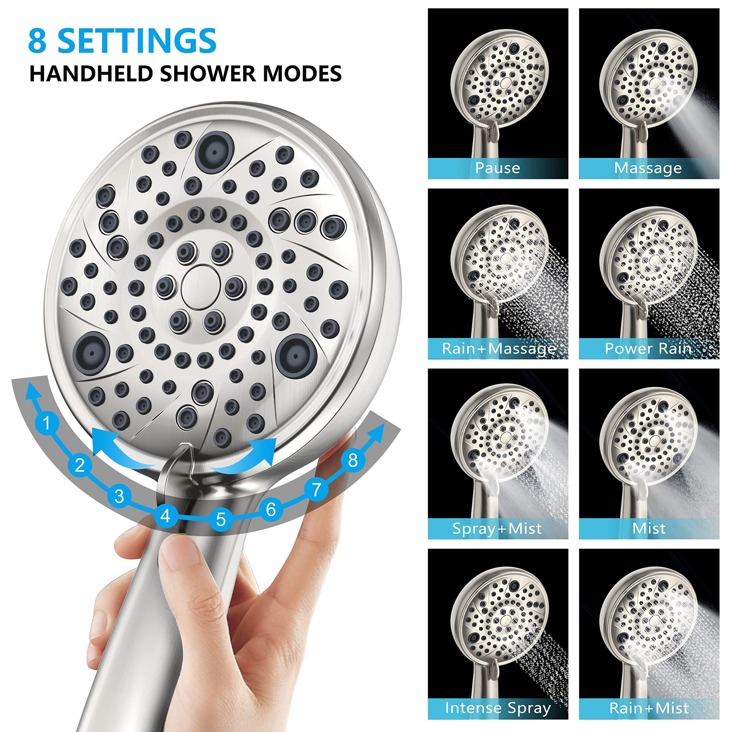 EMBATHER Shower Faucets Sets Complete, with 3 Setting High Pressure Shower Head Combo, Bathroom Wall Mounted Rainfall Shower System Fixtures with 8-Mode Handheld Spray, Brushed Nickel - Image 5
