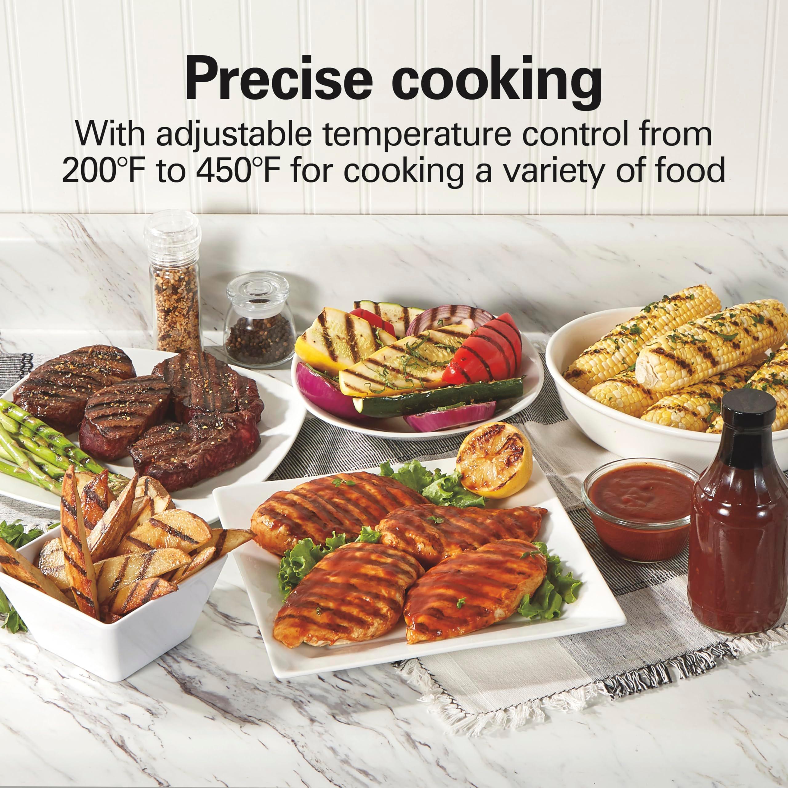 Hamilton Beach Electric Indoor Searing Grill with Viewing Window & Adjustable Temperature Control to 450F, 118 sq. in. Surface Serves 6, PFAS-Free Removable Nonstick Grate, Stainless Steel - Image 6