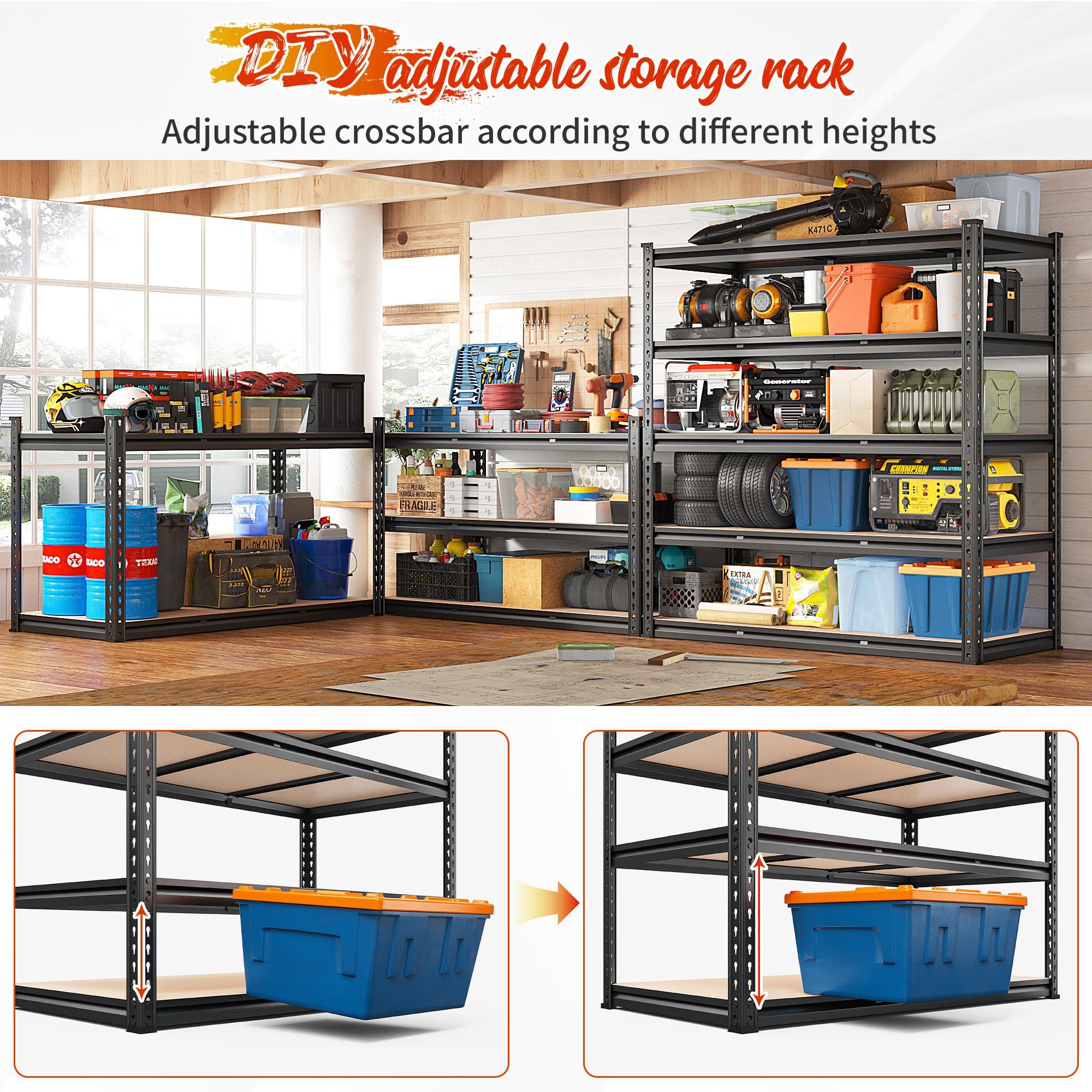 REIBII 48" W Garage Shelving Heavy Duty 3020LBS Storage Shelves 5 Tier Heavy Duty Shelving Adjustable Garage Shelves for Basement, Warehouse, Commercial, Easy Assemble, 48" W x 72" H x 24" D - Image 5