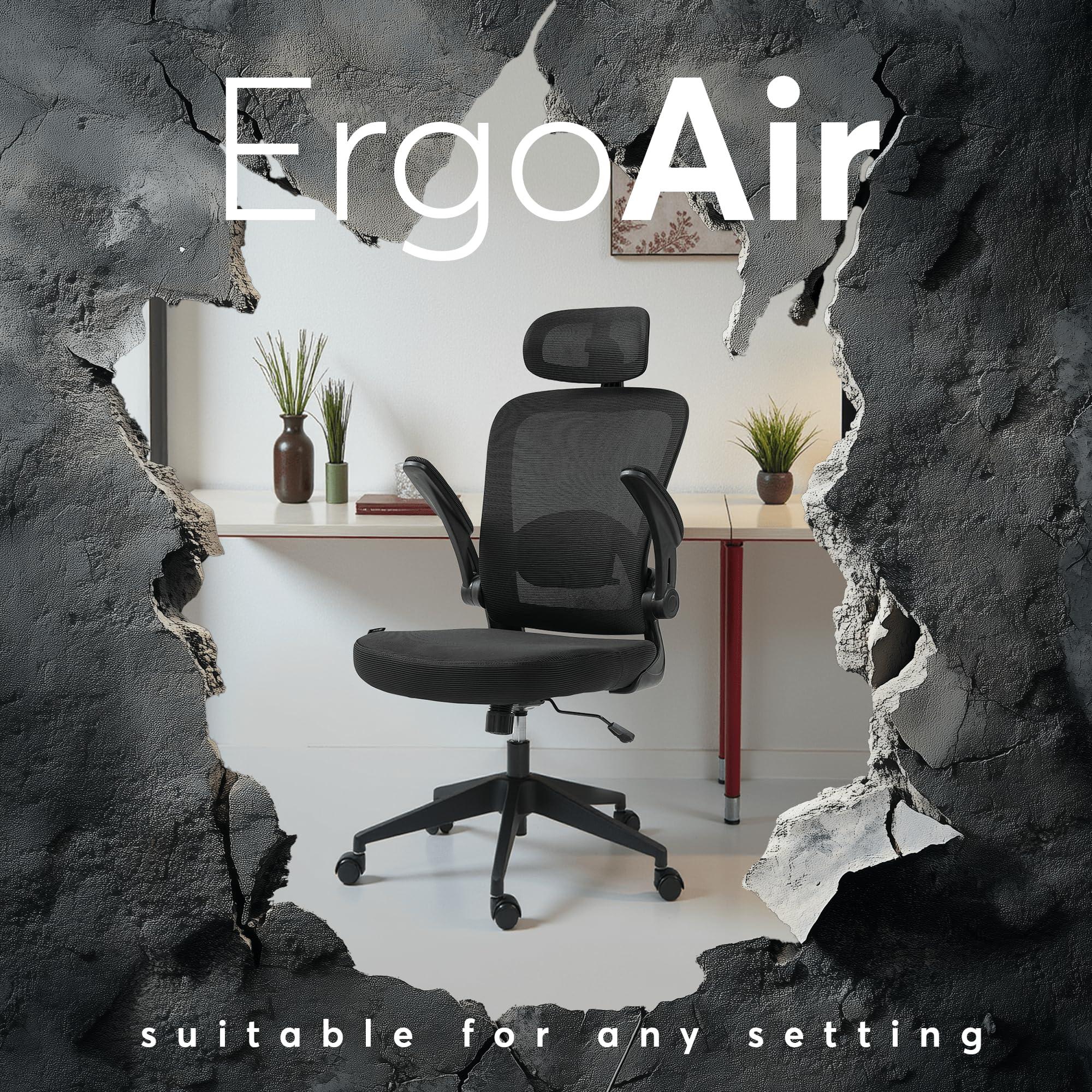 Oline ErgoAir Ergonomic Office Chair – Adjustable Lumbar Support, Flip-Up Armrests, Mesh Computer Desk Chair, Swivel Rolling Executive Gaming Chair for Home & Office (Black) - Image 7