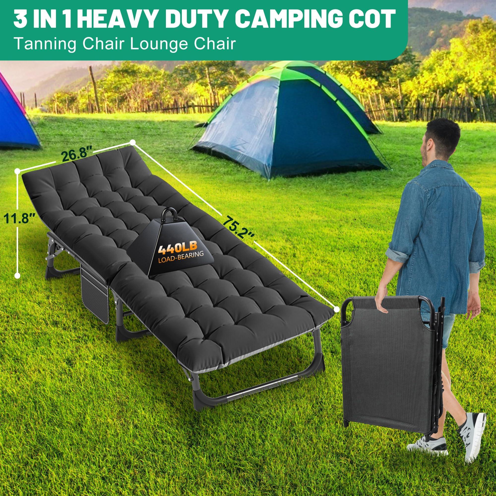 ABORON Camping Cot for Adults, Heavy Duty Adjustable Bed for Sleeping, Adjustable Double-Layer 1200D with Mattress & Carrying Bag for Home, Office, Vacation, Camping - Image 5