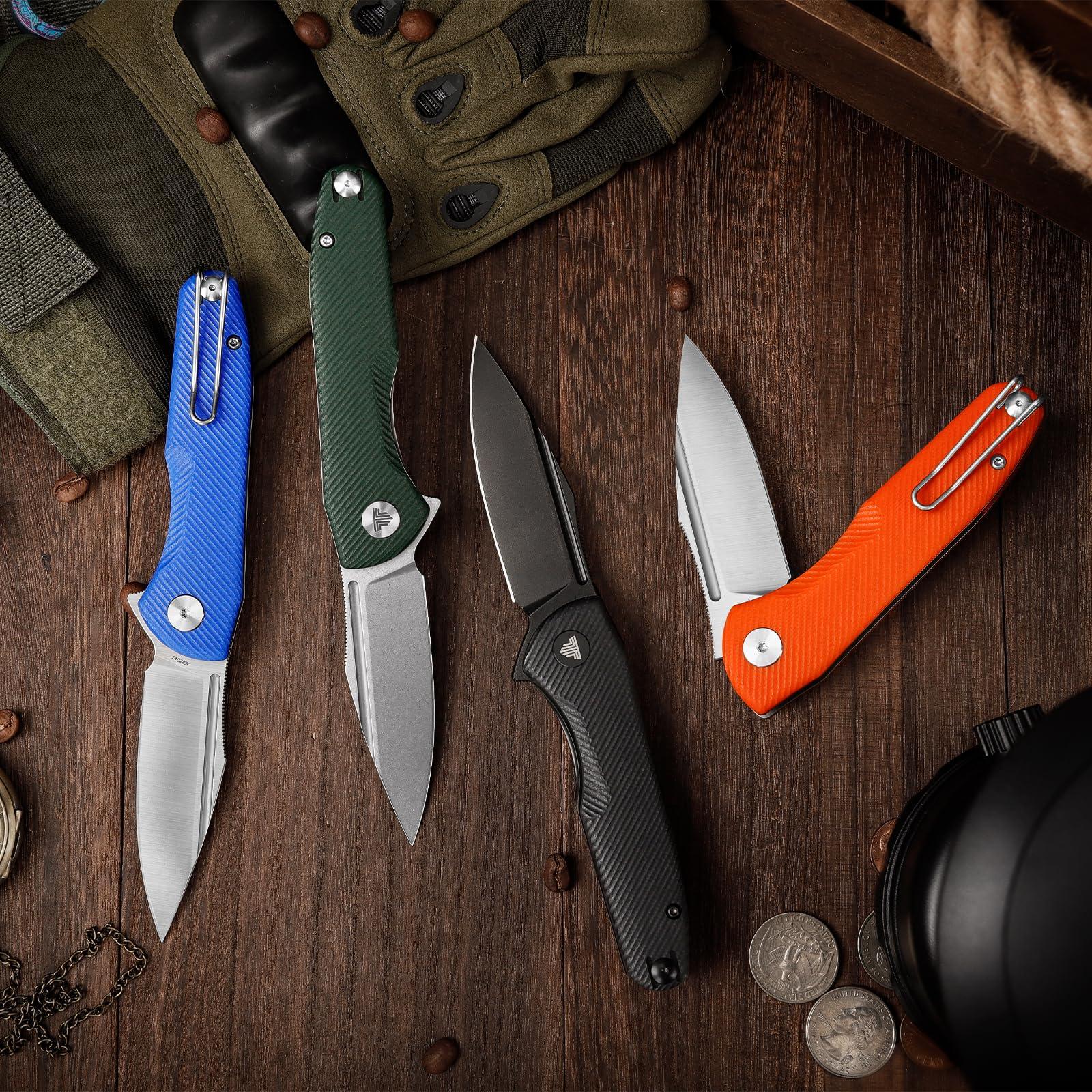 TRIVISA Knives，Folding EDC Knife for Men，Pocke Flipper Knife with Clip，3.26" 14C28N Steel Blade（Satin），G10 Scales for Outdoor Camping Tool - Antliae-03OG - Image 7
