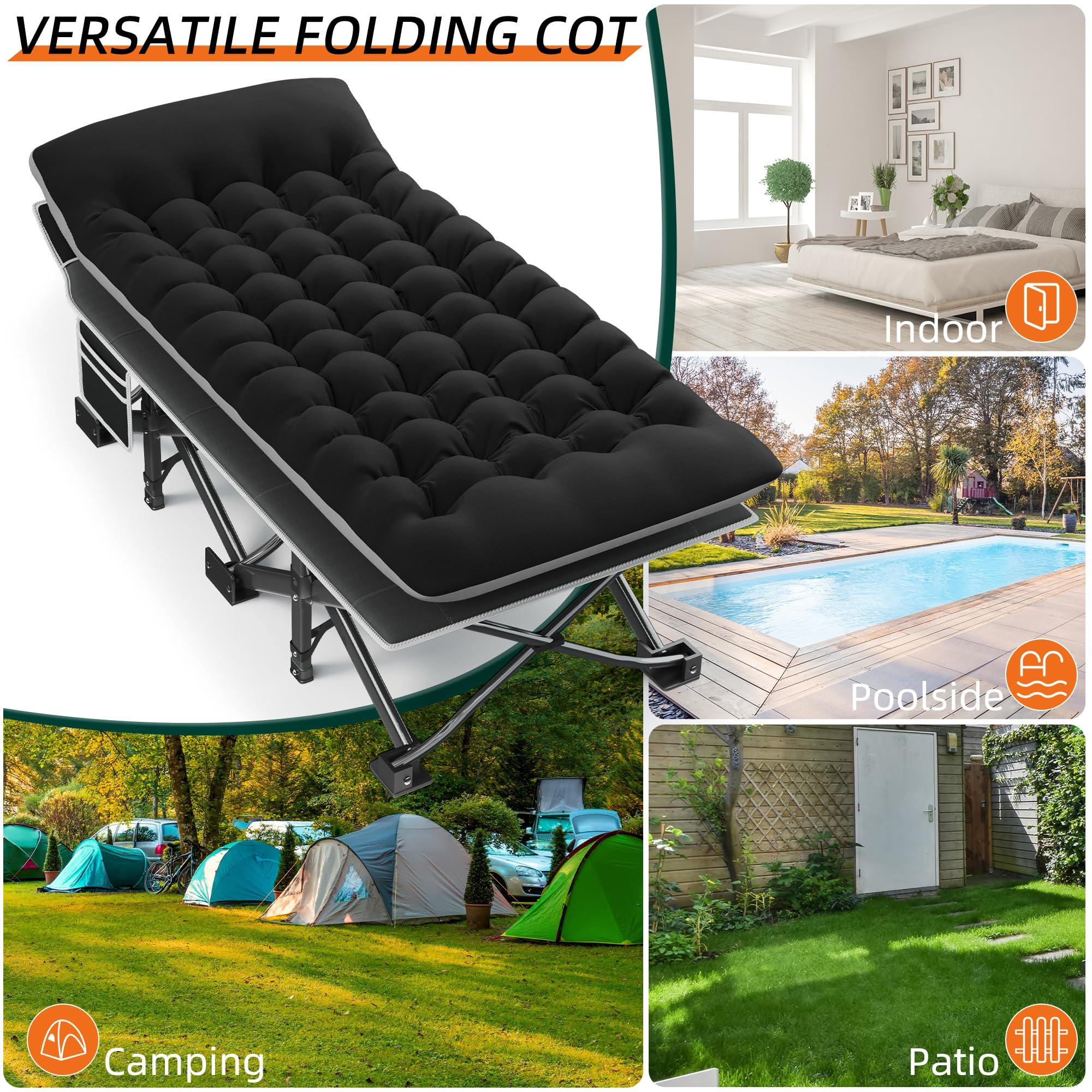 Fragess Portable Camping Cot, 32" Extra Wide Camping Cots for Adults with Thick Mattress, Heavy Duty Sleeping Cot Holds Up to 600LBS, Cots for Sleeping, Rv, Beach, Patio, Office Naps(Black) - Image 7