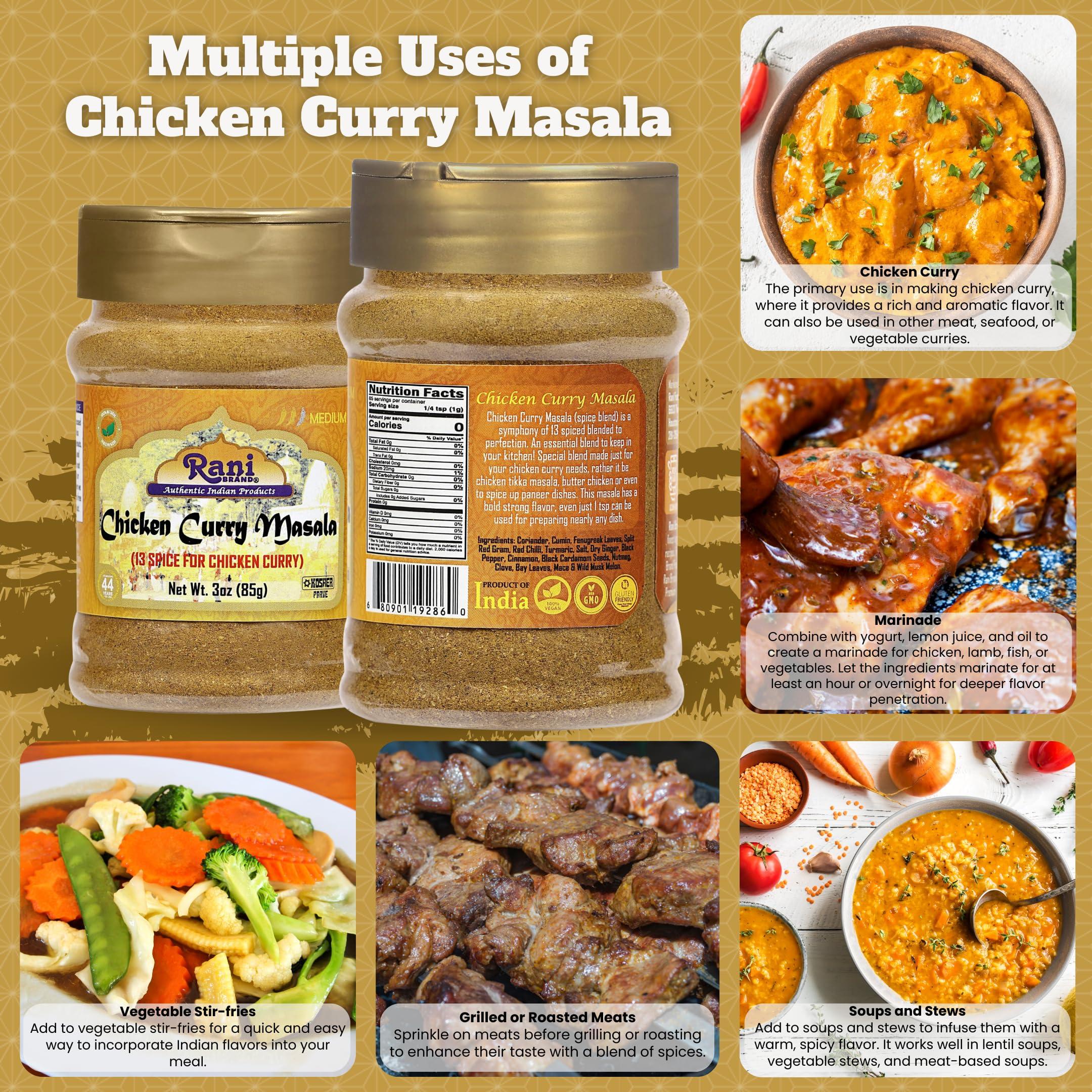 Rani Chicken Curry Masala Indian 13-Spice Blend 3oz (85g) PET Jar ~ All Natural | Vegan | No Colors | Gluten Friendly | NON-GMO | Kosher | Indian Origin - Image 3