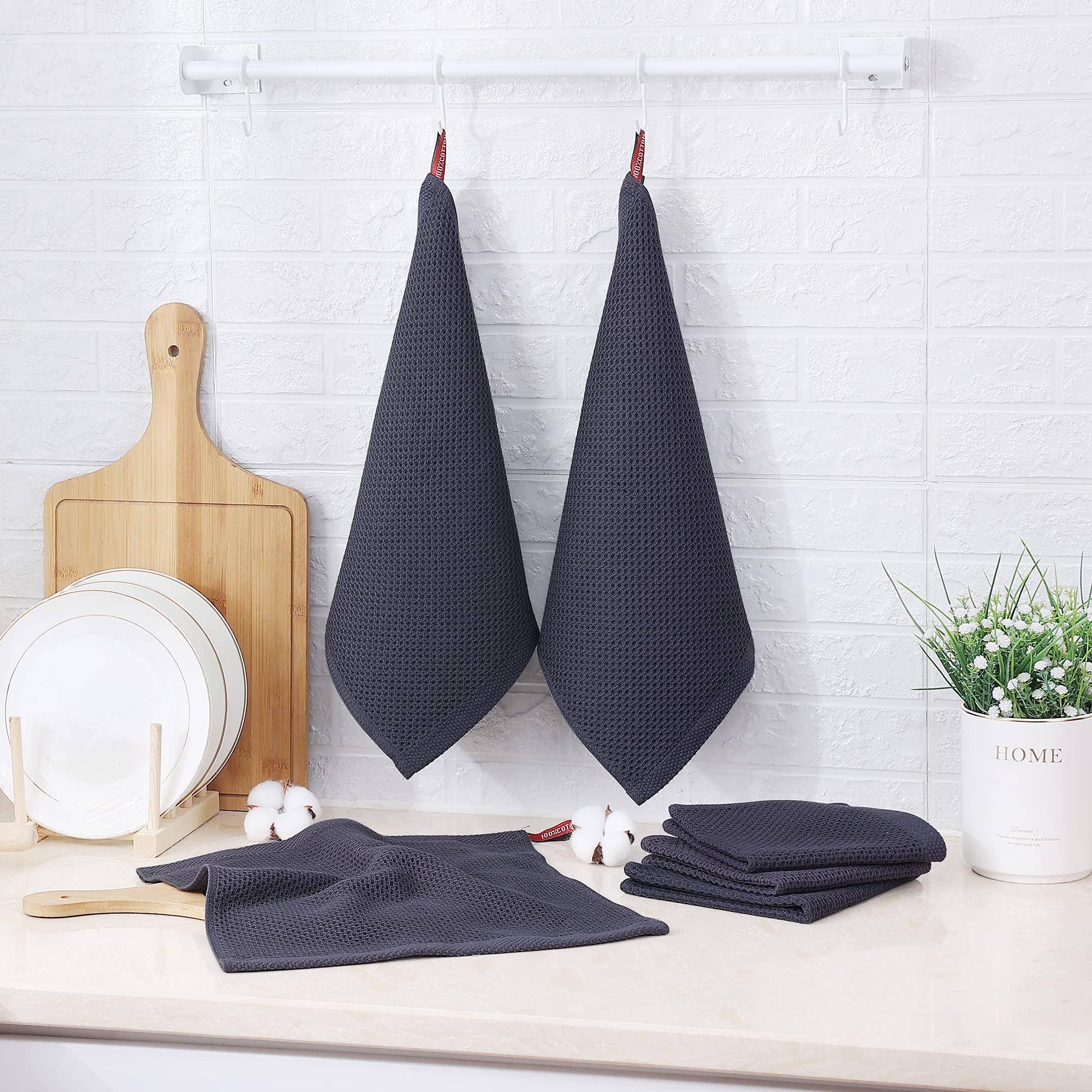 Kitinjoy 100% Cotton Kitchen Dish Cloths, 6 Pack Waffle Weave Ultra Soft Absorbent Dish Towels for Drying Dishes Quick Drying Kitchen Towels Dish Rags, 12 X 12 Inches, Dark Grey - Image 2