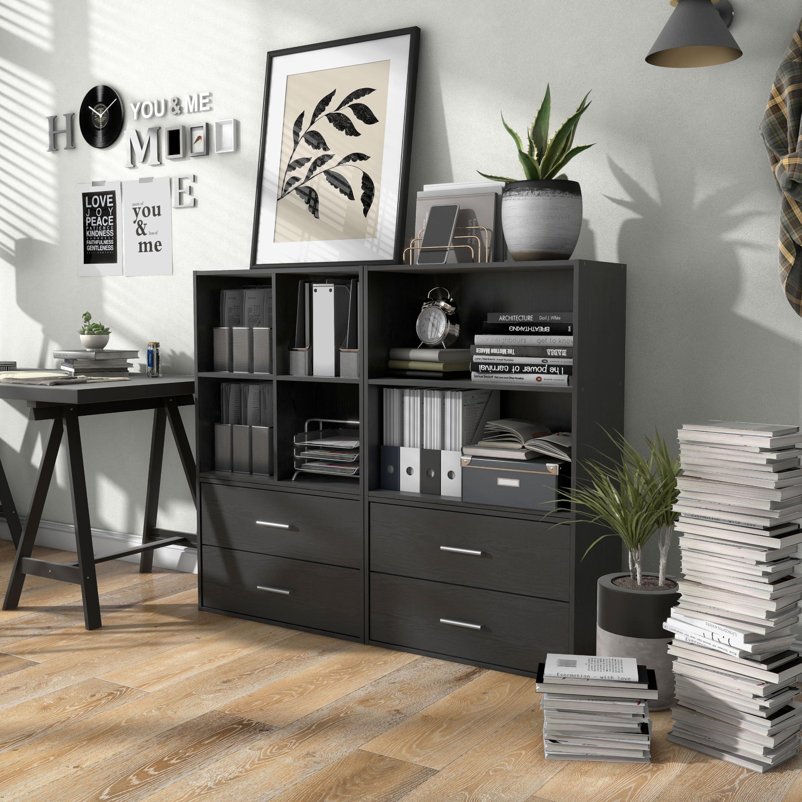 HOMES: INSIDE + OUT Apexa 2-Tier Cube Storage Organizer Shelves, Stackable Wood Bookcase Fits Cubby Bins for Organization, Dorm Teen Room Decor & Home Office, Black - Image 11