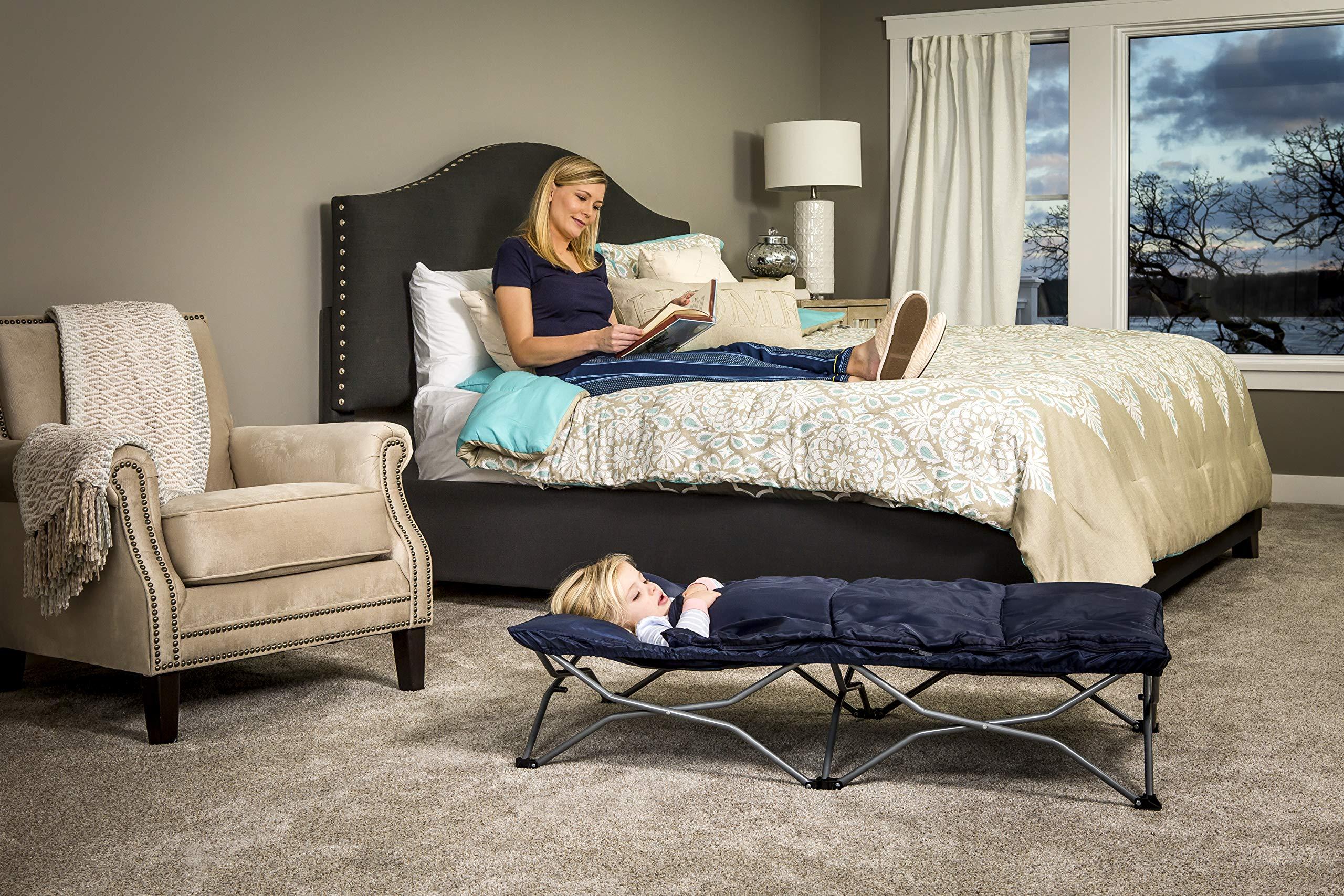 Regalo My Cot Deluxe Portable Toddler Bed, Includes Sleeping Bag, Navy - Image 2