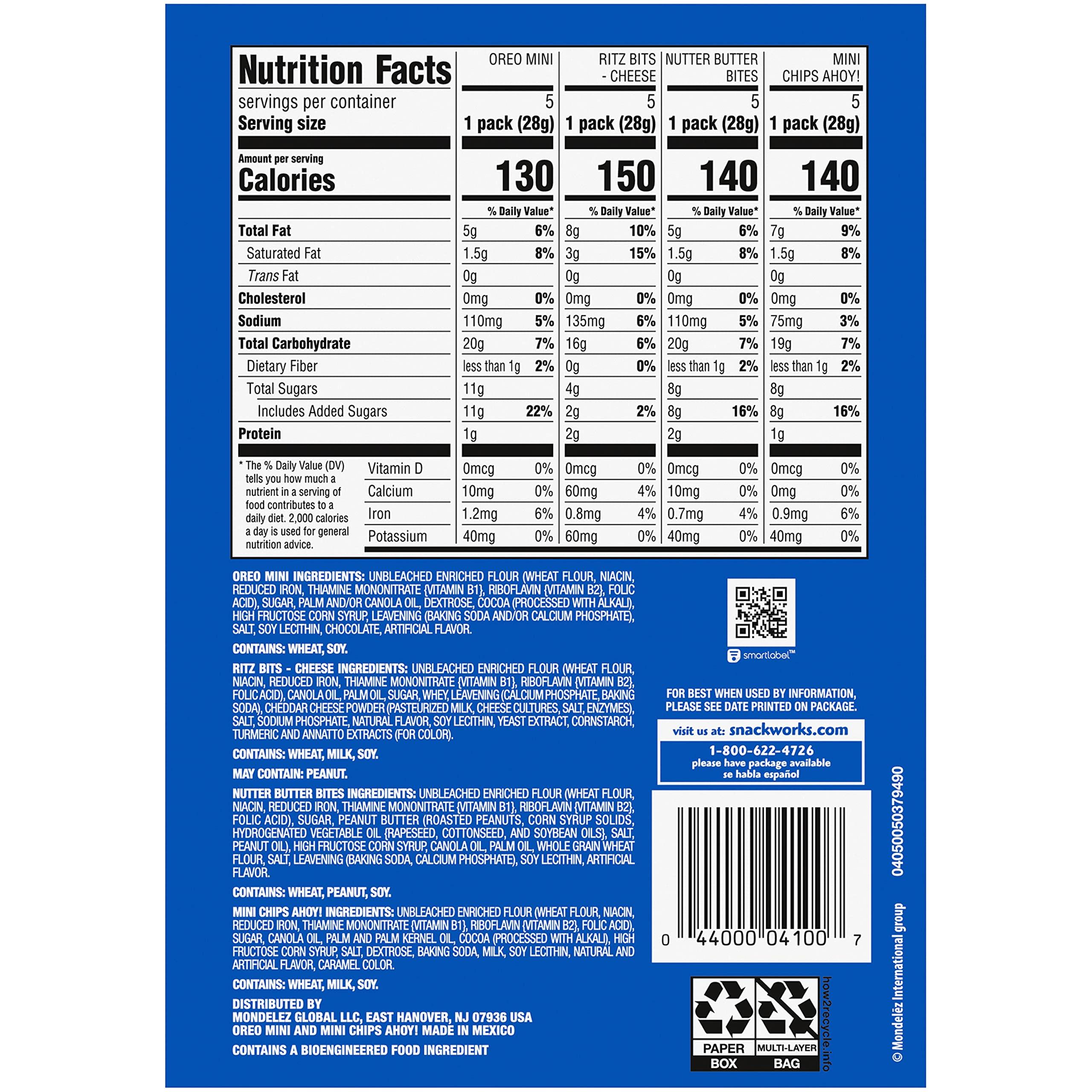 Nabisco Variety Pack OREO Mini, CHIPS AHOY! Mini, Nutter Butter Bites, RITZ Bits Cheese, 20 - 1 oz Snack Packs (Packaging May Vary) - Image 2