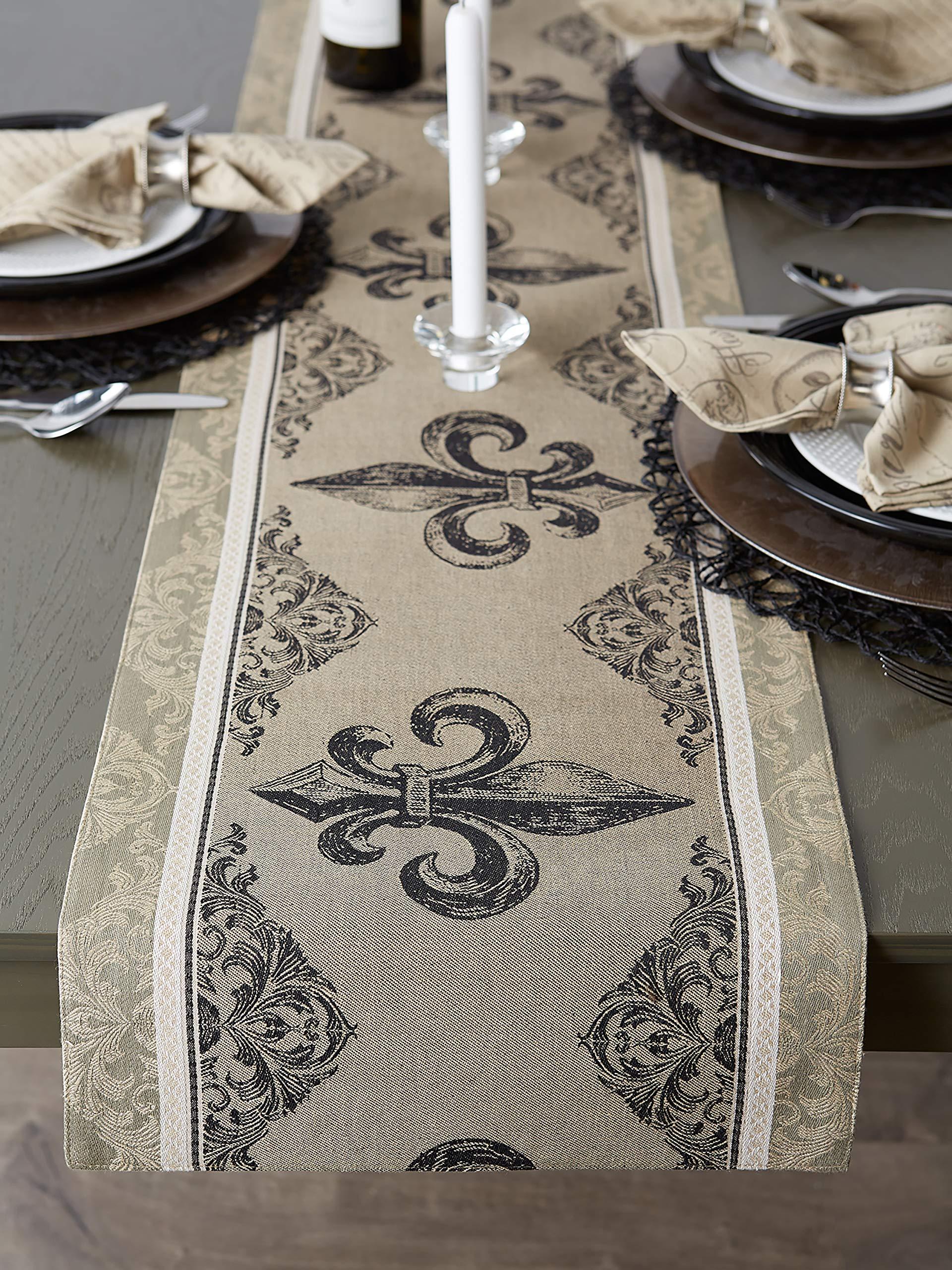 DII French Style Tabletop Kitchen Collection, Reversible Table Runner, 14x72, Fleur de Lis Stripe - Image 2
