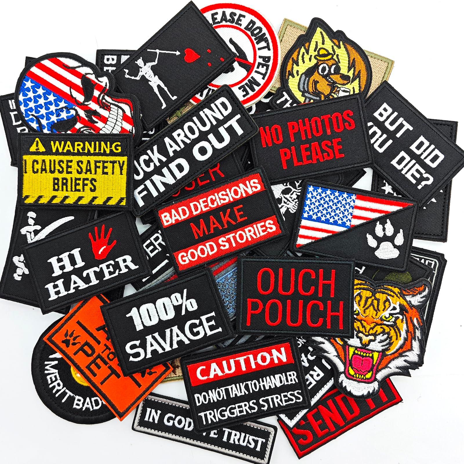 Gleihow 12 Pieces Random Funny Tactical Morale Patch Full Embroidery Military Loop and Hook Patches for Caps Backpacks Vest Harness Military Uniforms
