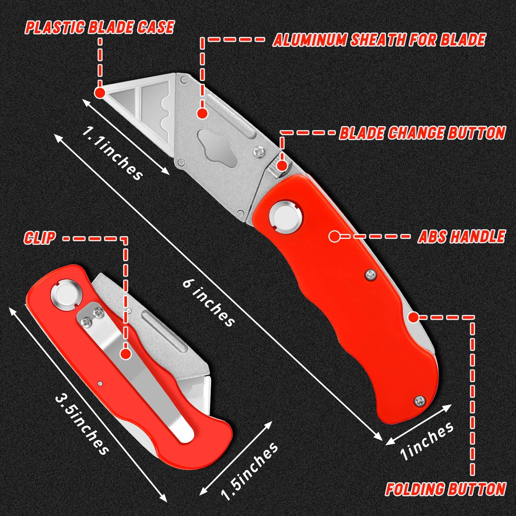 JETMORE 4 Pack Folding Utility Knife with Extra 10Pcs Blades, Box Cutters for Home, Office, Warehouse, Durable Razor Knife, Box Knife, Box Opener, Small Box Cutter with Clip, Navajas de Trabajo - Image 2
