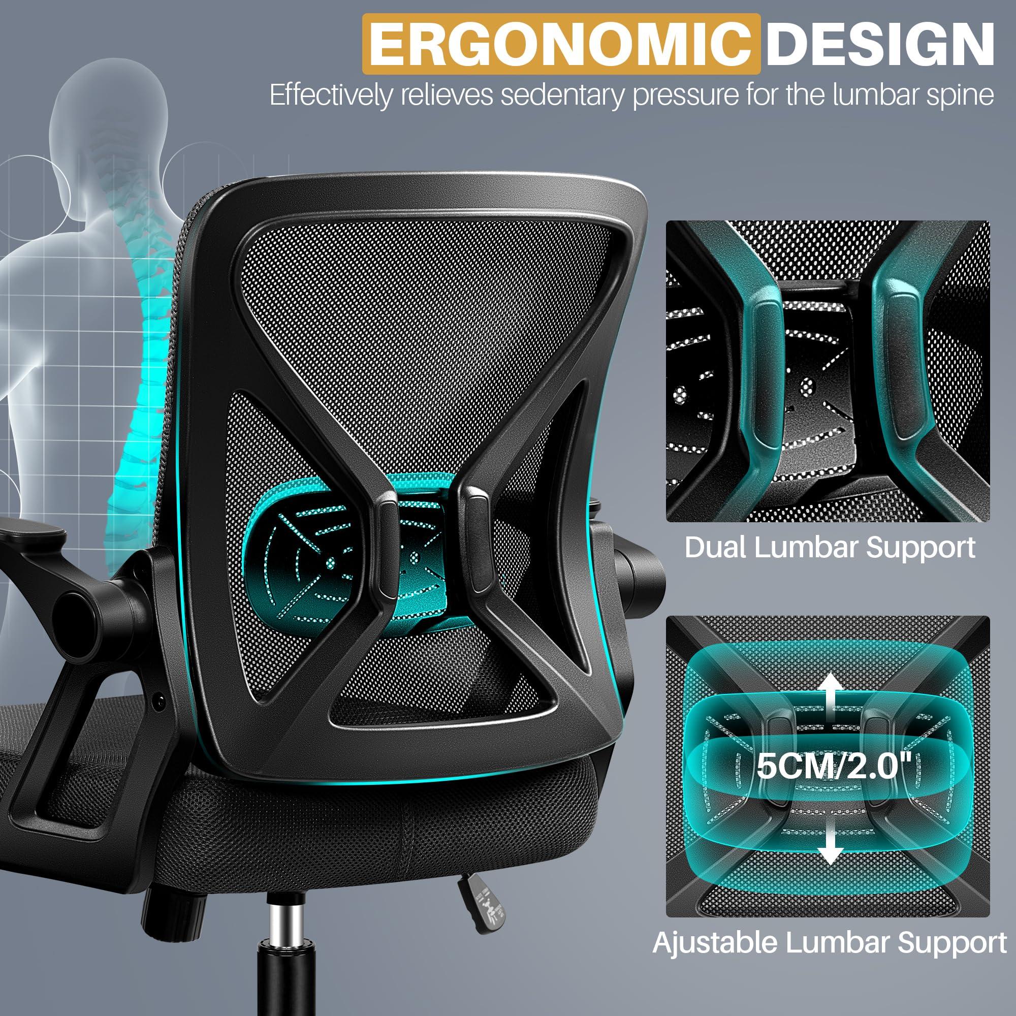 FelixKing Office Chair - Ergonomic Desk Chair Breathable Mesh Task with Wheels and Lumbar Support Home Desk Office Chairs with Flip up Armrest Rolling Swivel for Home Computer Black - Image 6
