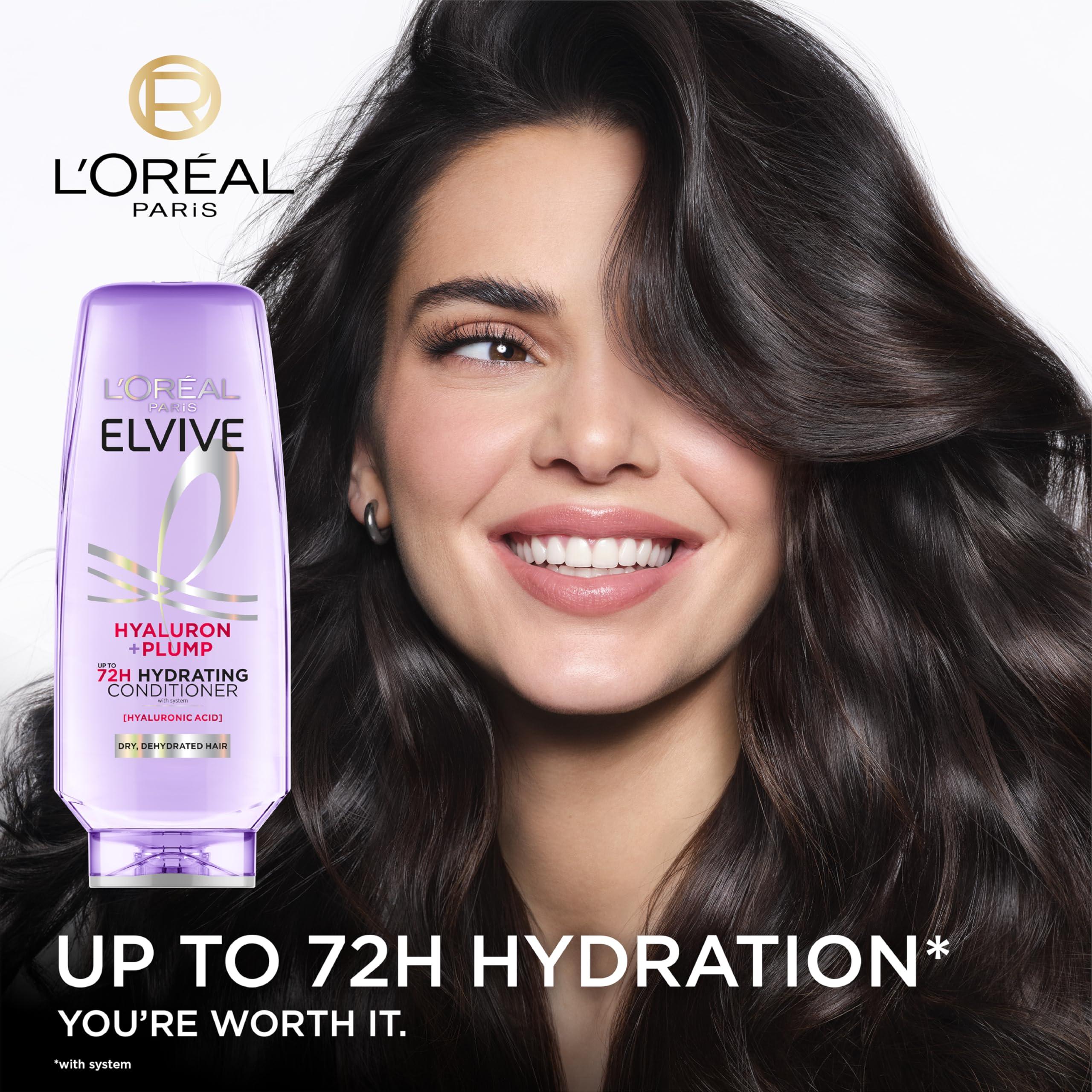 L'Oreal Paris Elvive Hyaluron Plump Hydrating Conditioner for Dehydrated, Dry Hair Infused with Hyaluronic Acid Care Complex, Paraben-Free, 12.6 Fl Oz - Image 3