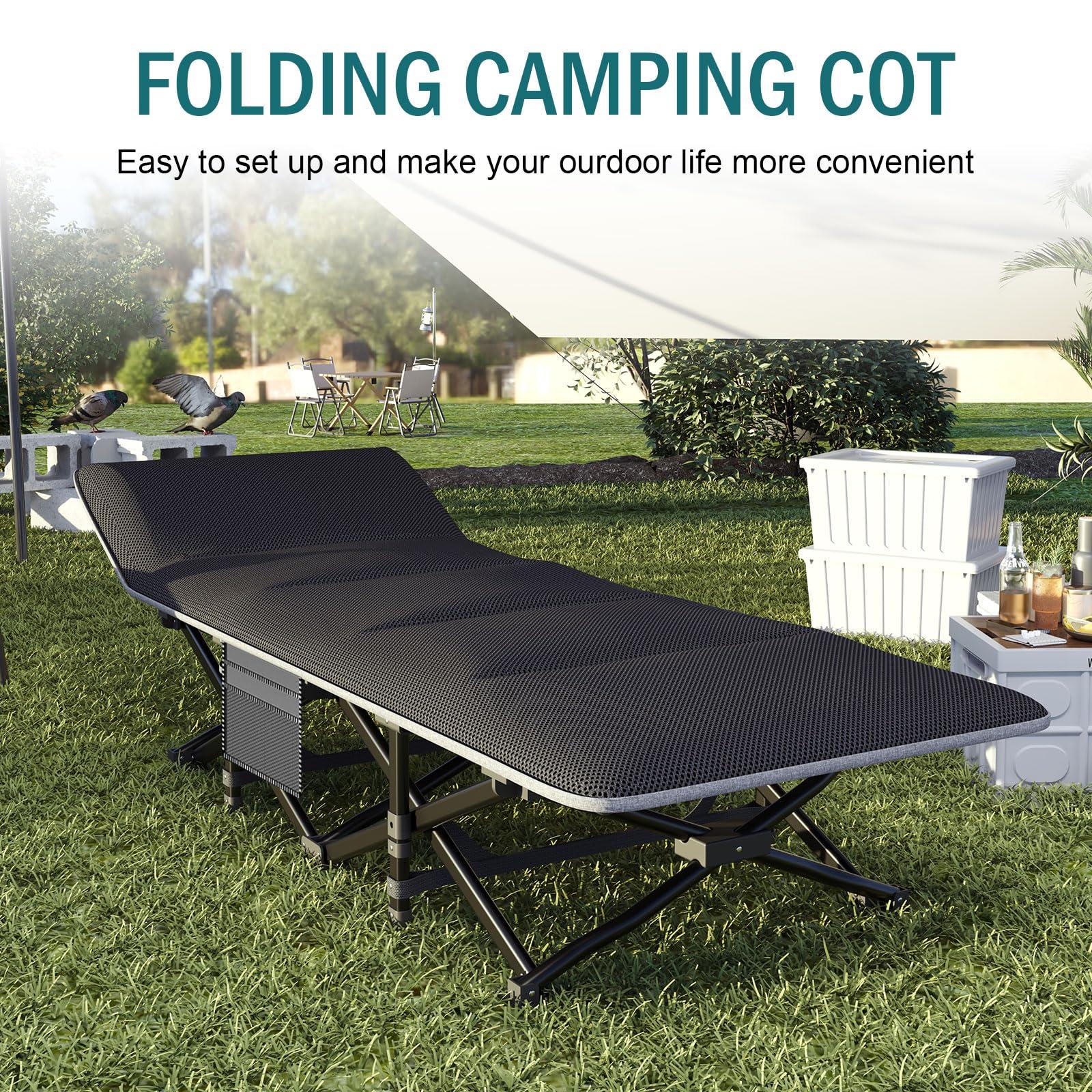 Mopaicot Camping Cot for Adults, Folding Bed with Comfortable Cushion, Tent Portable Sleeping Bed with Carry Bag for Camp Office Use Outdoor Cot Bed for Traveling Supports 450 lbs - Image 3