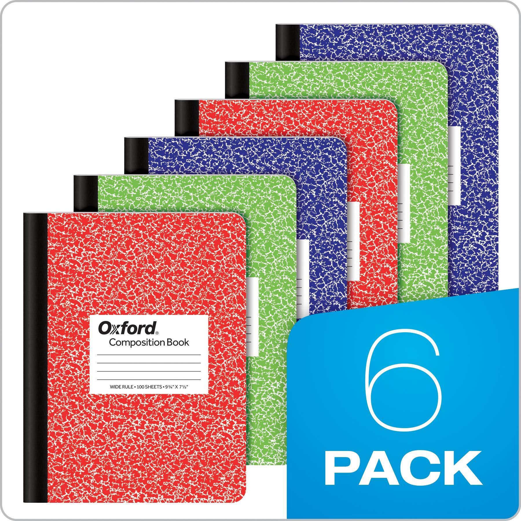 Oxford Composition Notebook 6 Pack, Wide Ruled Paper, 9-3/4 x 7-1/2 Inches, 100 Sheets, Assorted Marble Covers, 2 Each: Blue, Green, Red (63762) - Image 7