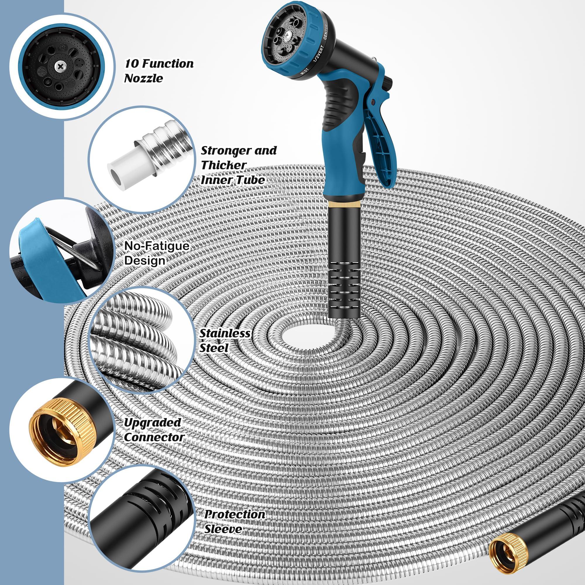 Advinski Garden Hose 100FT, Water Hose with 10 Function Nozzle, Garden Hose Metal with Leak-proof Connectors, No-Kink, Lightweight, Puncture-proof, Pet-proof, Sturdy, 550PSI, Hose for Outdoor, Yard - Image 2