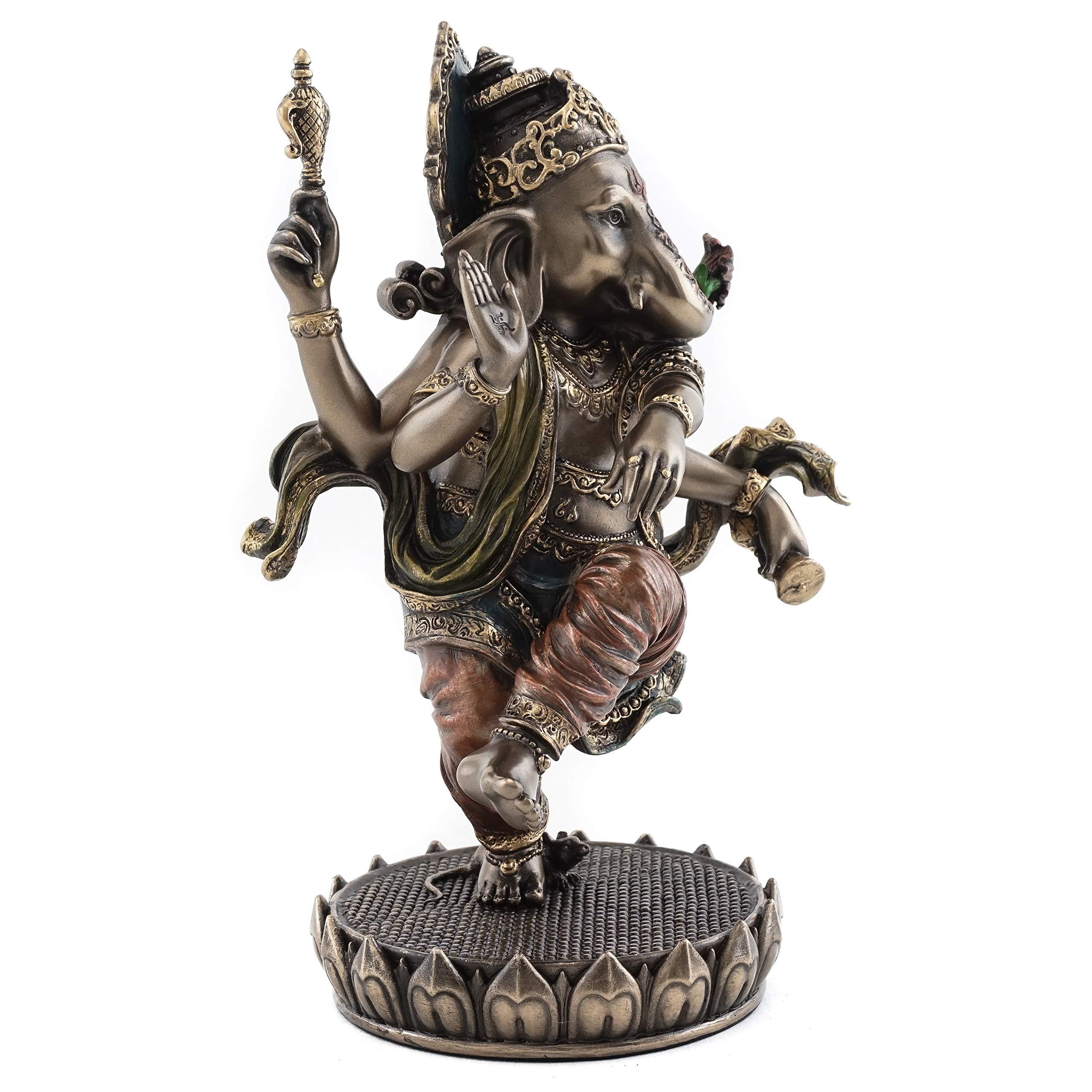 Top Collection Dancing Ganesh on Lotus Pedestal Statue- Lord of Success Sculpture in Cold Cast Bronze - 8-Inch Elephant Figurine - Image 2