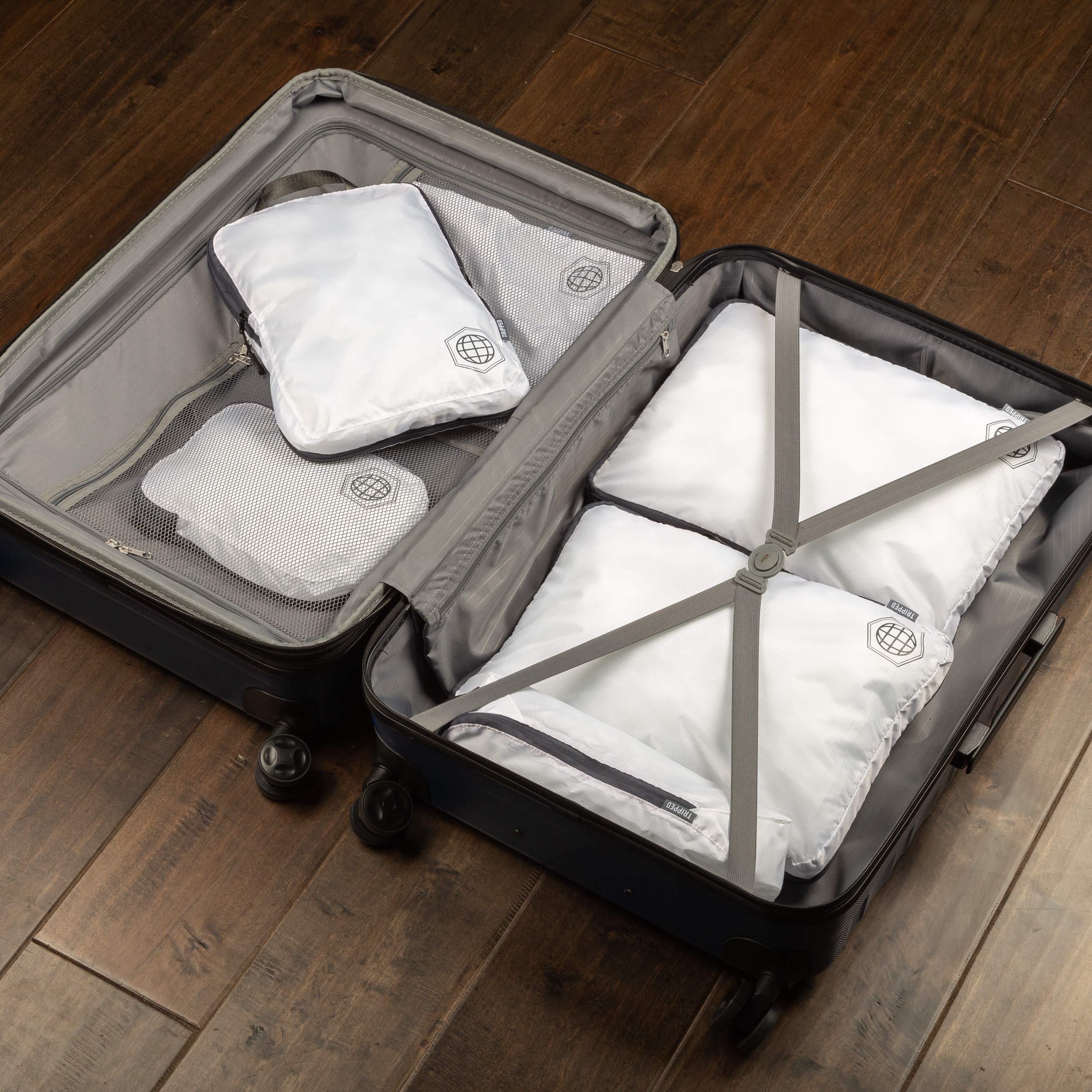 Large Compression Packing Cubes 6 Piece Set for Travel with Lightweight Laundry Bag for Carry-On Suitcase by TRIPPED Travel Gear (White) - Image 7