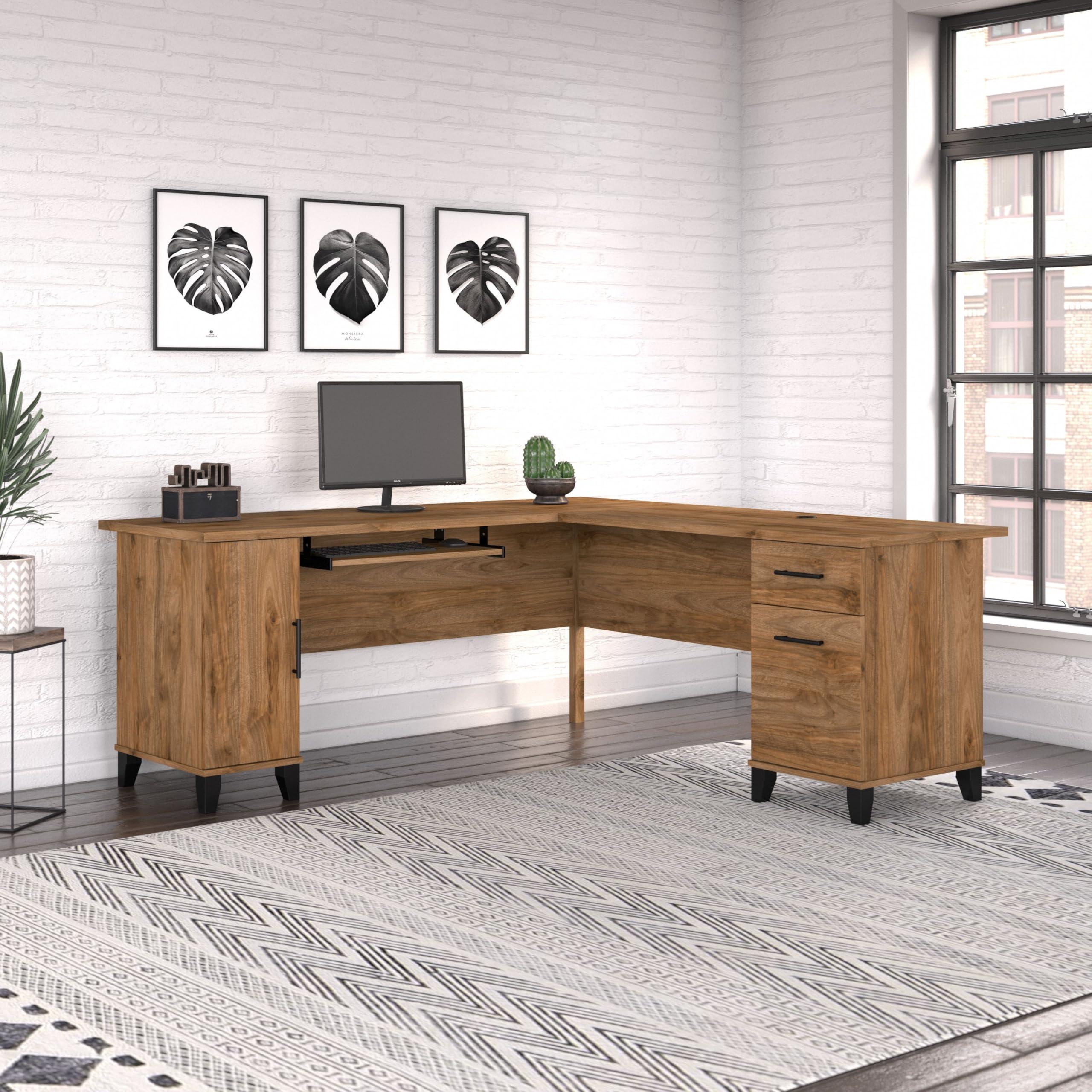 Bush Furniture Somerset 72W L Shaped Desk with Storage in Fresh Walnut - Image 2