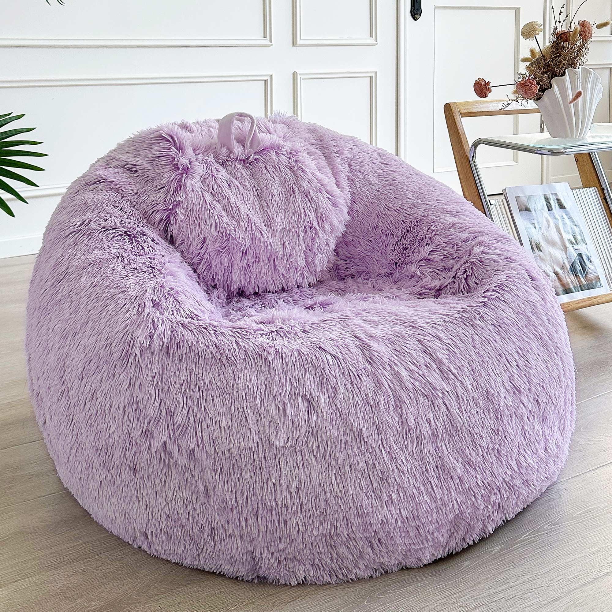 LIFEREVO Fluffy Faux Fur Bean Bag Chair Cover (No Filler), Ultra-Soft Light Purple Stuffed Animal Storage Bean Bag Cover, Anti-Slip Fuzzy Gaming Bean Bag Cover for for Kids Adults (Ombre Lavender)
