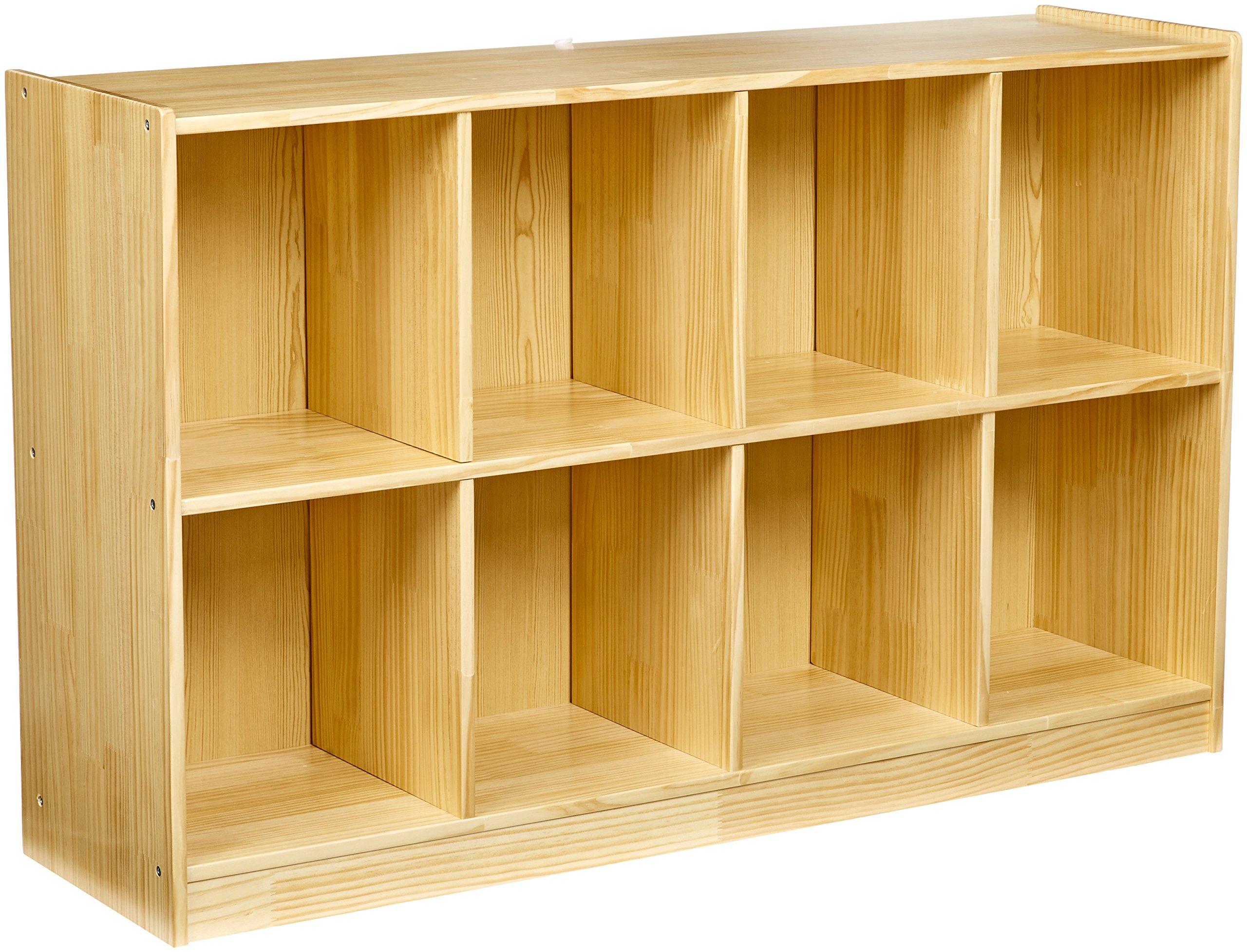 Amazon Basics 8-Compartment Backpack Wooden Storage Cabinet, Solid Pine Wood, 13" D x 48" W x 30" H, Bookshelf, Display Shelf,Toy storage, Natural