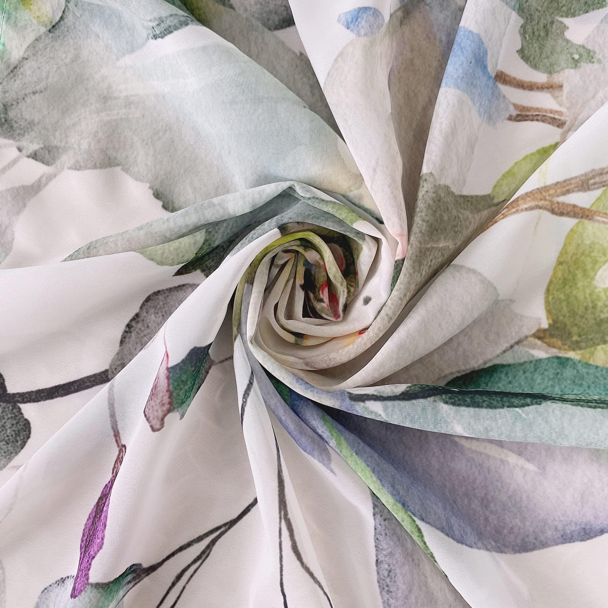 Fereyis Green Eucalyptus Leaves Sheer Curtains for Living Room 84 inch Length 2 Panels Set Elegant Wild Flower Floral Spring Printed Window Curtain Natural Chiffon Drapes for Bedroom - Image 5