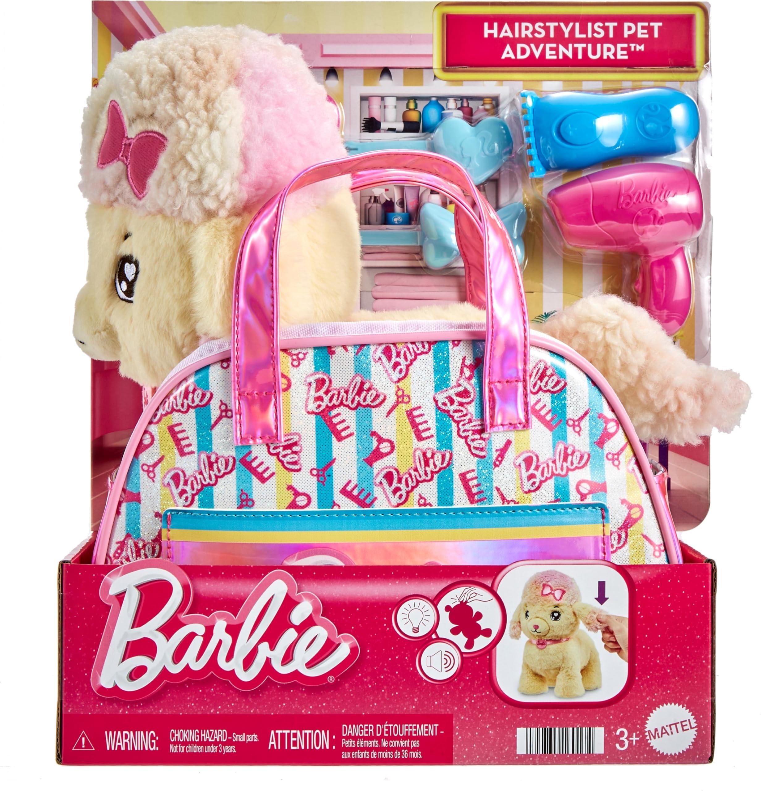 Mattel Barbie Plush Toy Playset, Hairdresser Poodle Stuffed Animal with Lights & Sounds, Plus Themed Purse & 6 Accessories, Salon Pet Adventure - Image 6
