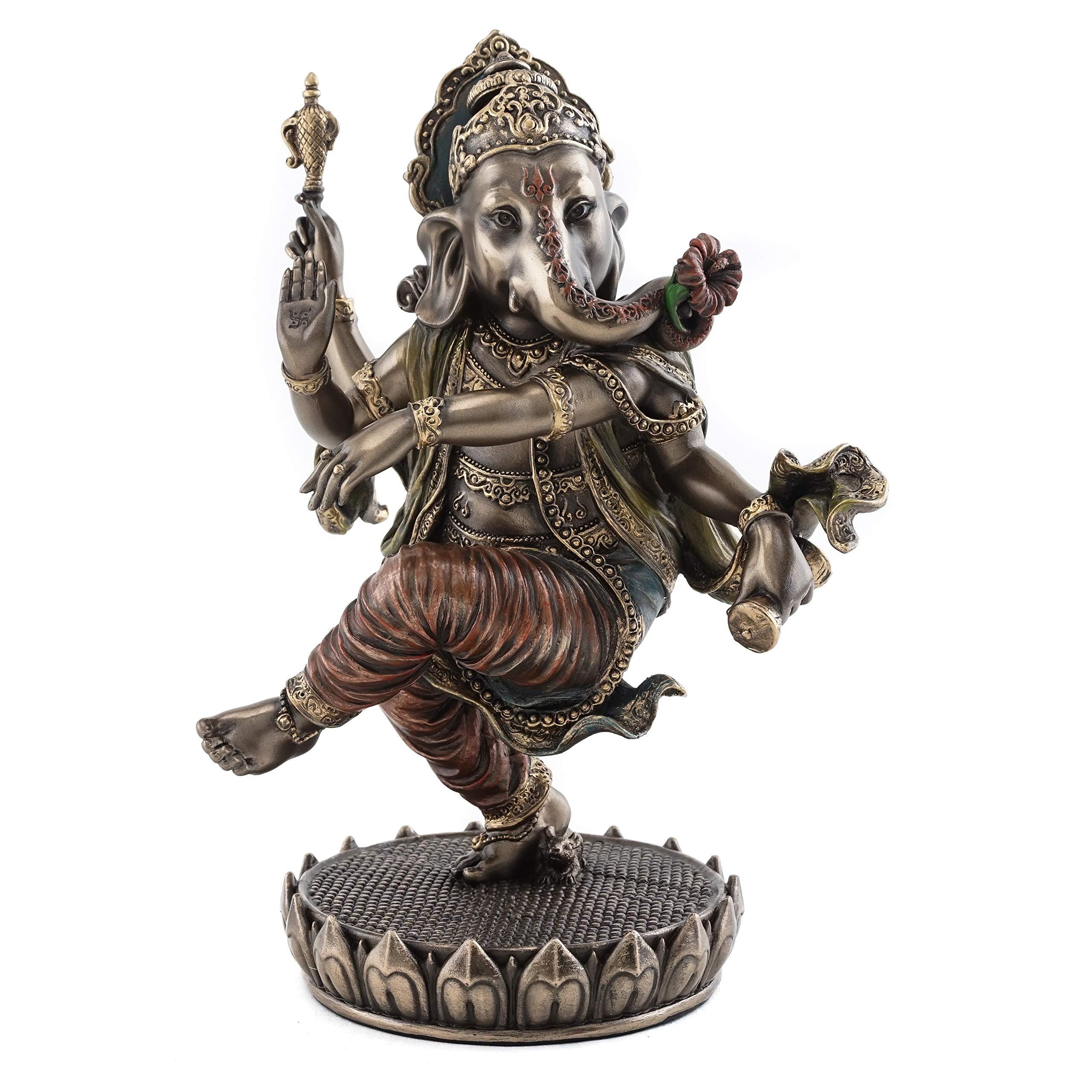 Top Collection Dancing Ganesh on Lotus Pedestal Statue- Lord of Success Sculpture in Cold Cast Bronze - 8-Inch Elephant Figurine