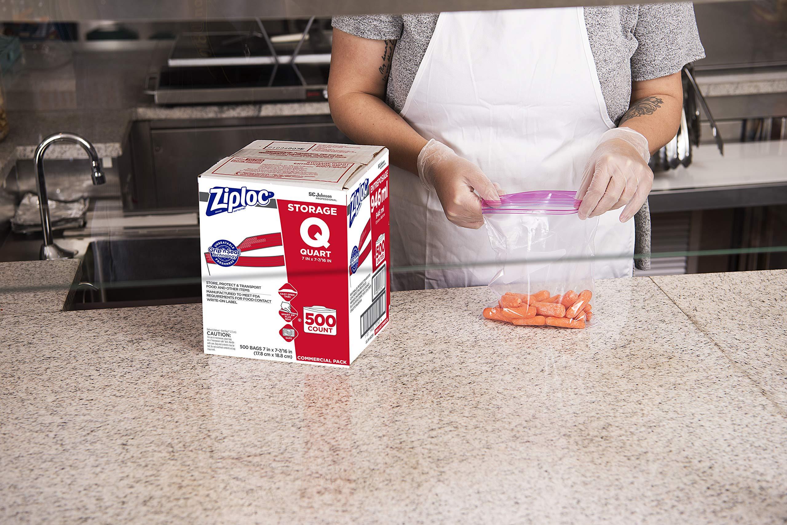 SC Johnson Professional Ziploc Storage Bags, For Food Organization and Storage, Double Zipper, Quart, 500 Count - Image 5