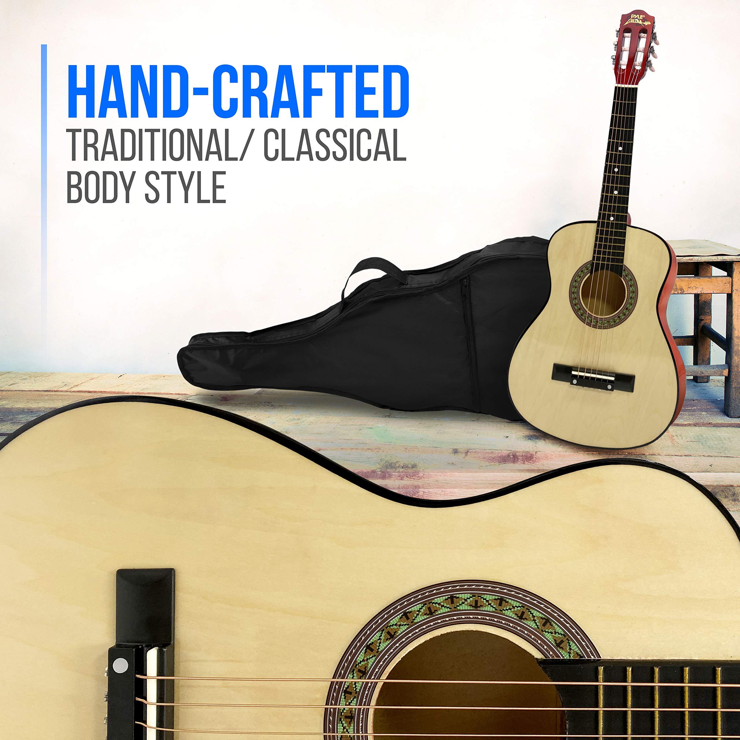 Pyle 30” Classical Acoustic 6 String Linden Traditional Style Guitar w/Wood Fretboard, Case Bag, Nylon Strap, Tuner, 3 Picks-for Beginner, Children Use, Right Handed, (PGAKT30) - Image 3