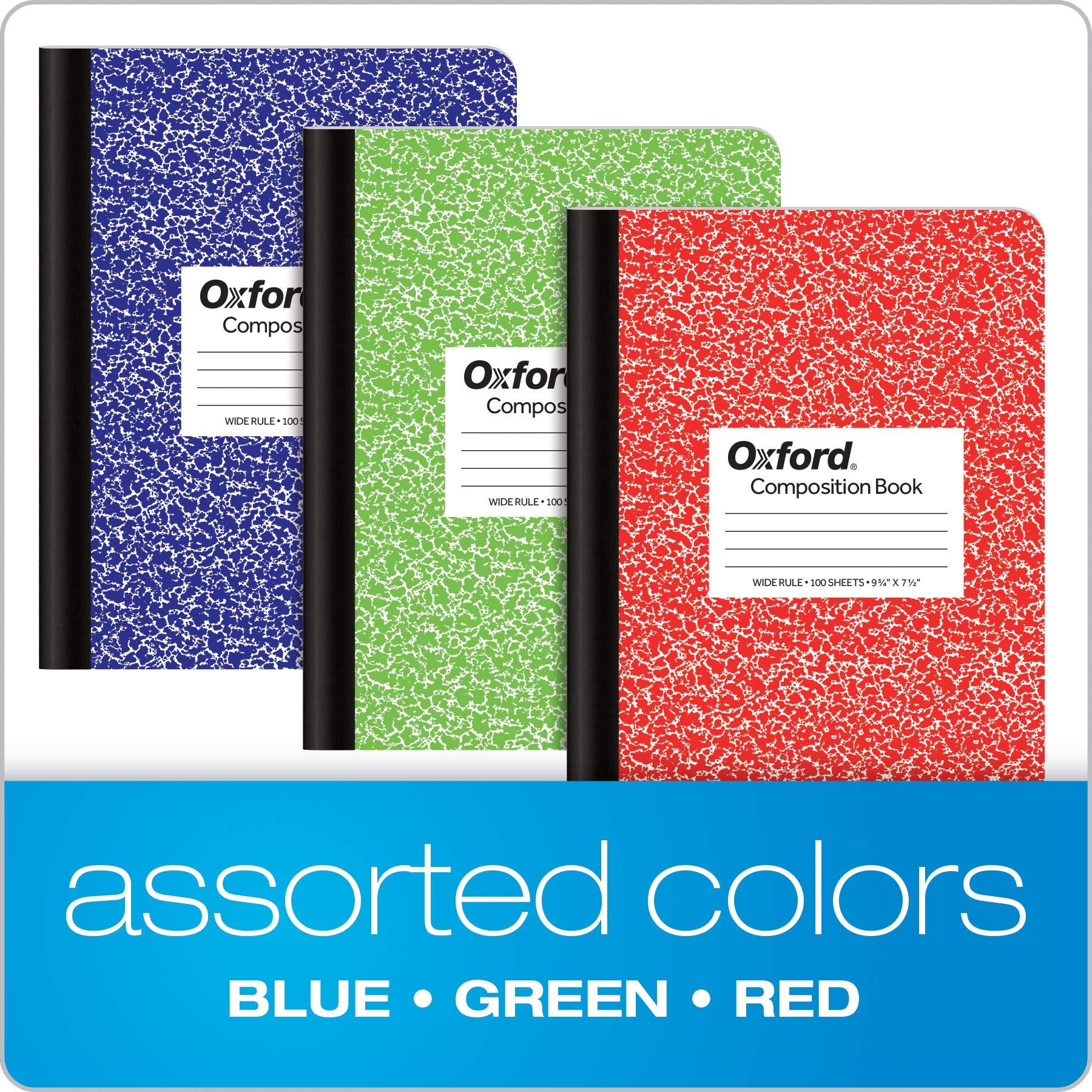 Oxford Composition Notebook 6 Pack, Wide Ruled Paper, 9-3/4 x 7-1/2 Inches, 100 Sheets, Assorted Marble Covers, 2 Each: Blue, Green, Red (63762) - Image 5