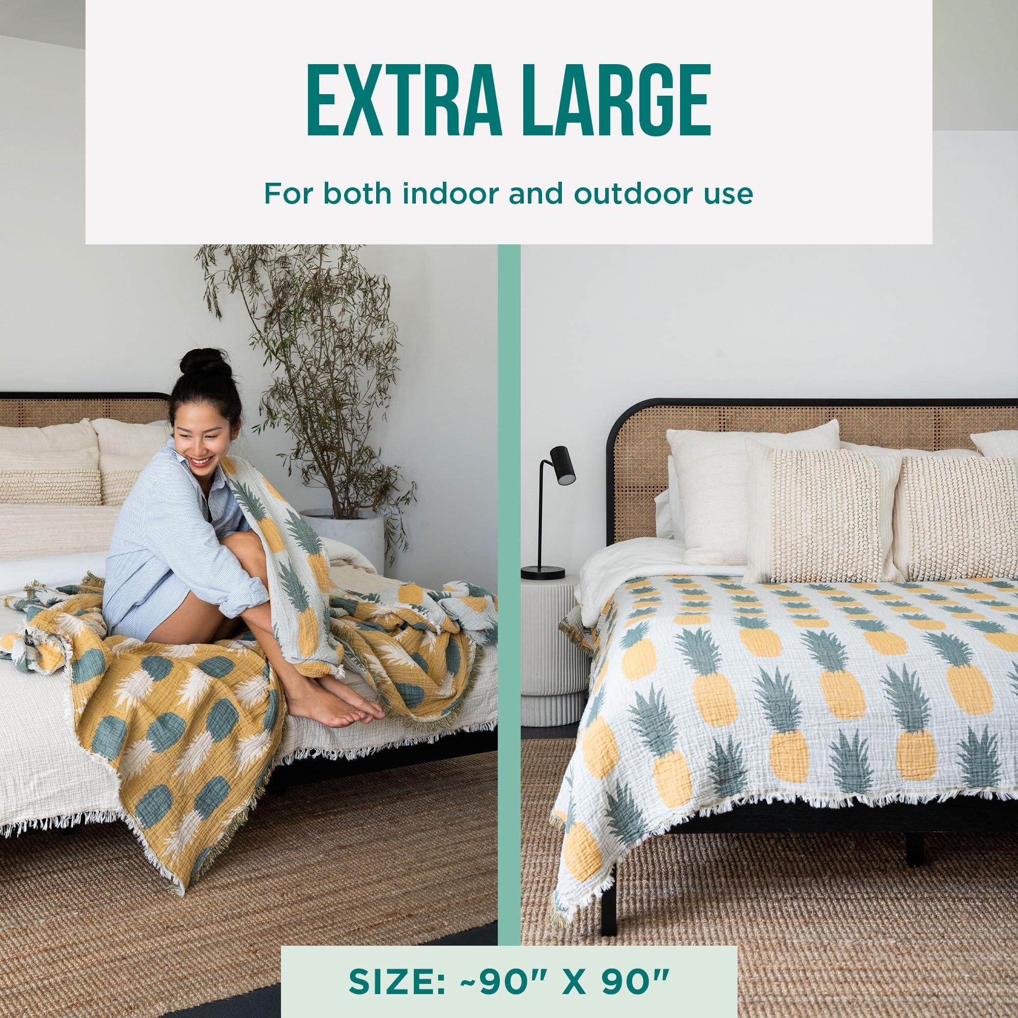Sand Cloud Extra Large King-Size Turkish Blanket & Comforter (Pineapple Party) - 100% Organic Turkish Cotton & Jacquard Weave with Fringe Tassels - Soft, Comfy & Cozy Throw & Beach Blanket - 90" x 90" - Image 3