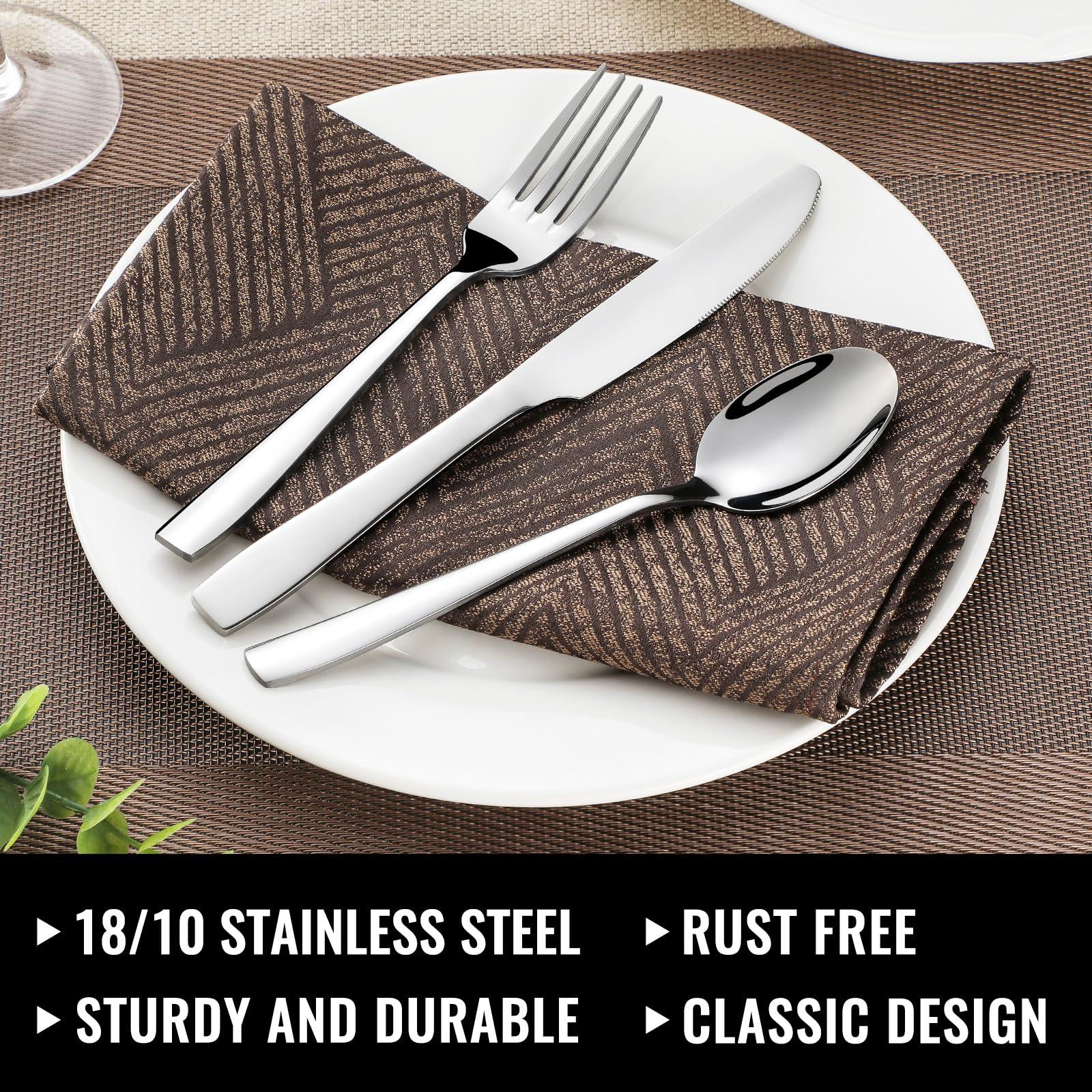 HIWARE 48-Piece Silverware Set with Steak Knives for 8, 18/8 Stainless Steel Flatware Cutlery Set For Home Kitchen Restaurant Hotel, Kitchen Utensils Set, Mirror Polished, Dishwasher Safe - Image 3