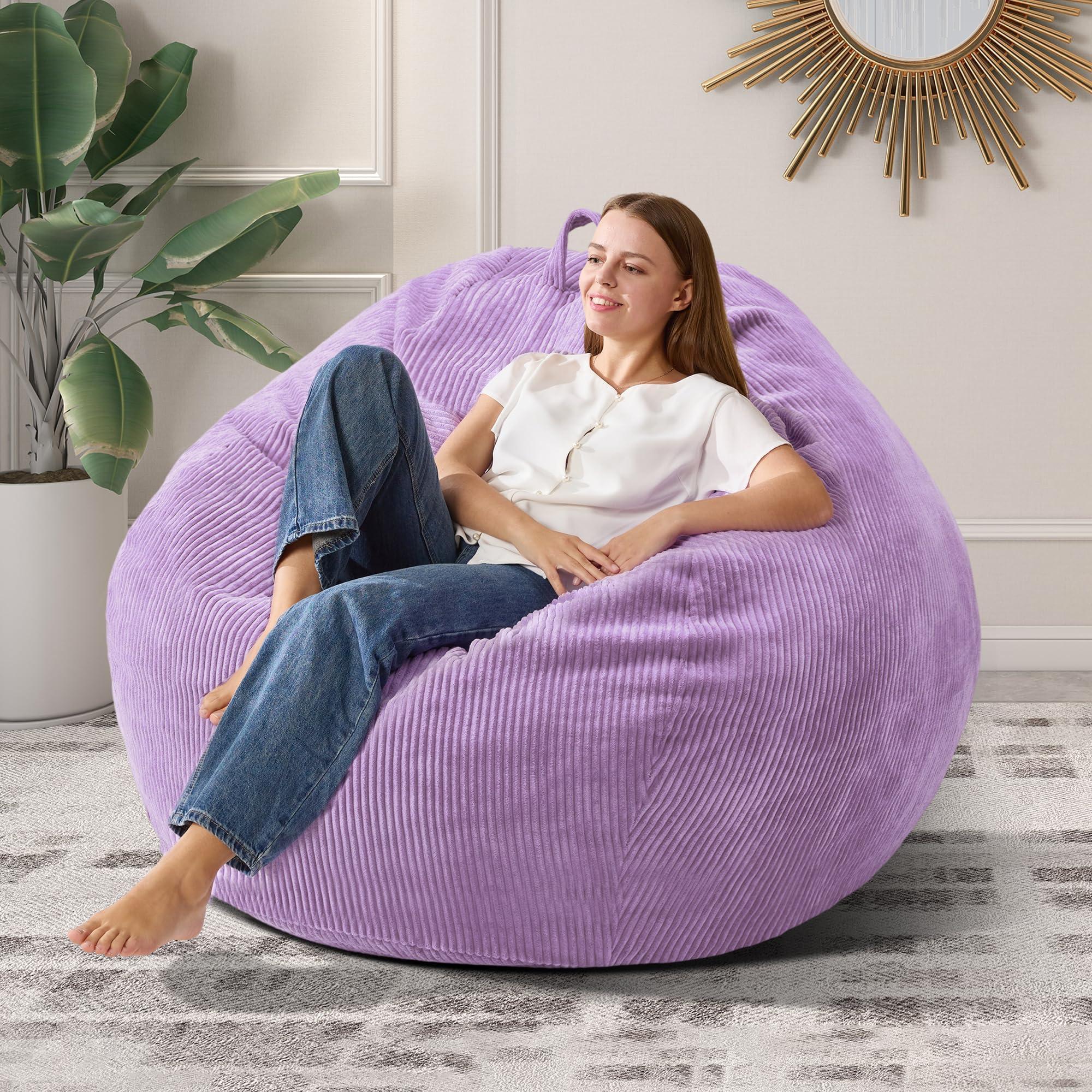 Cansunna Bean Bag Chairs Teardrop Bean Bag Chair for Adults Beanbag Chair with Memory Foam Filled Machine Washable Cover for Living Room, Bedroom (Large,Purple)