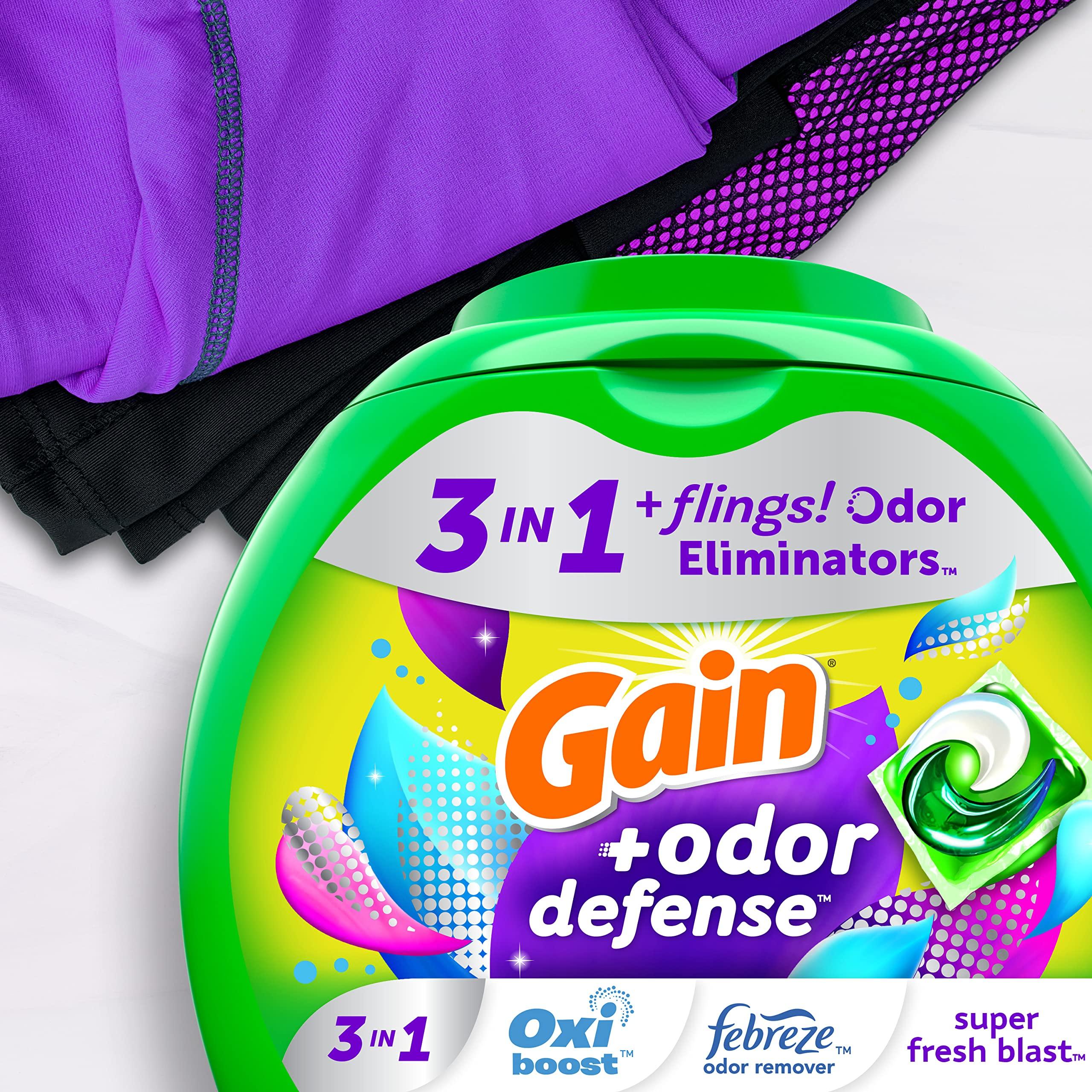 Gain Flings Laundry Detergent Pacs with Odor Defense, 102 Count, Super Fresh Blast Scent, HE 3in1 Detergent Pacs with Febreze and OxTo be updated - Image 3