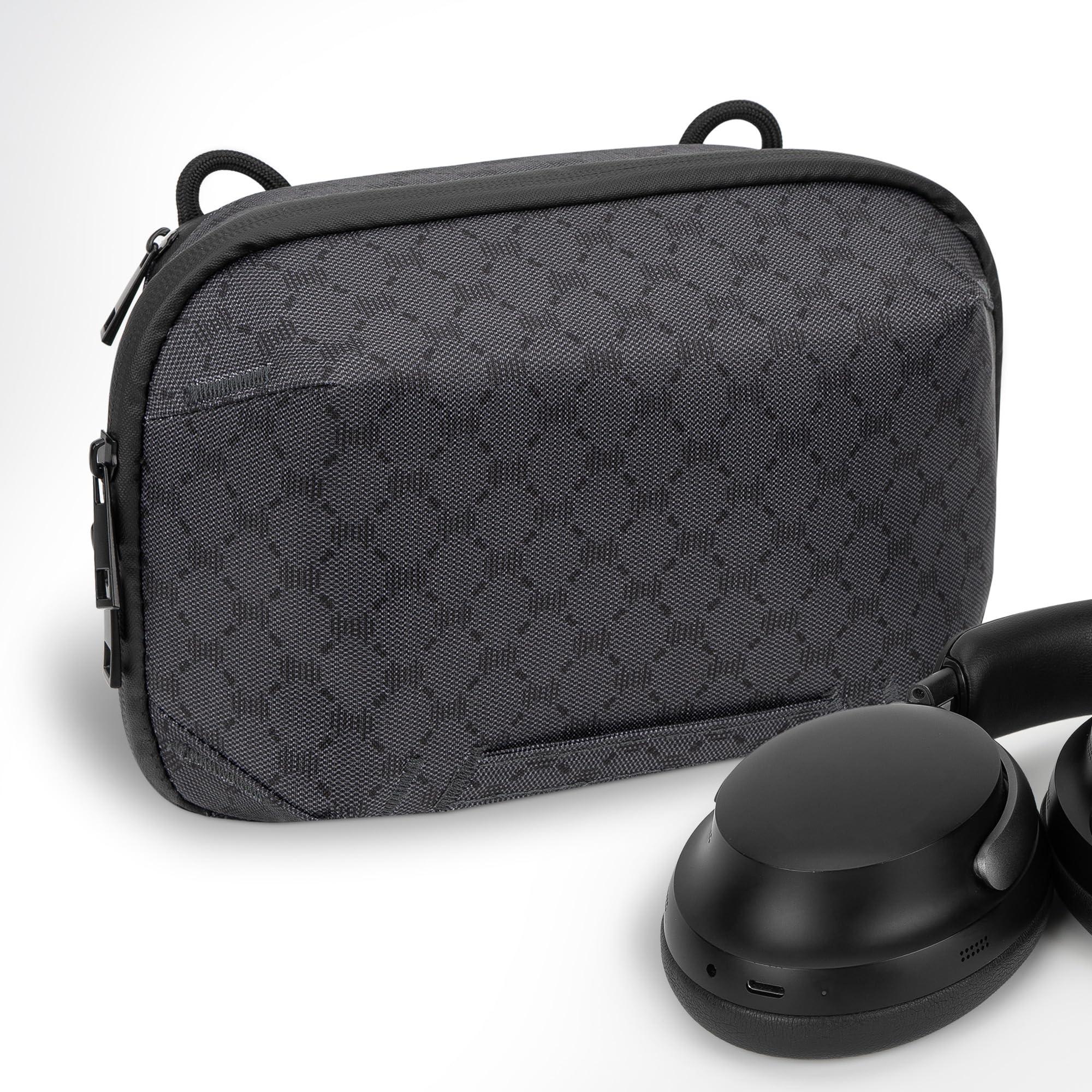 Geekria Elite Headphones Pouch Compatible with Bose QC Ultra, JBL Tour ONE M3, Sony WH-1000XM6 and More, Soft Shell Replacement Protective Travel Carrying Bag with Cable Storage (Dark Grey)