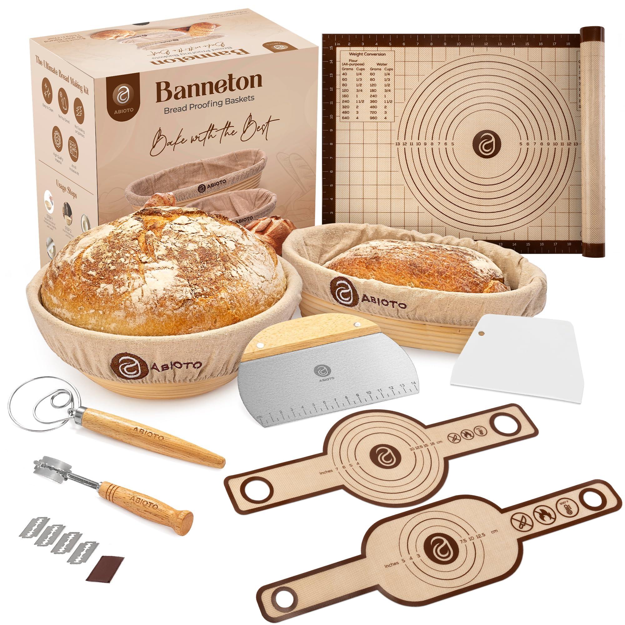 9" Round and 10" Oval Banneton Bread Proofing Baskets and Sourdough Bread Baking Supplies, A Complete Sourdough Kit with Bread Lame, Danish Whish, Bowl & Dough Scraper, 2 Bread Slings, and Baking Mat