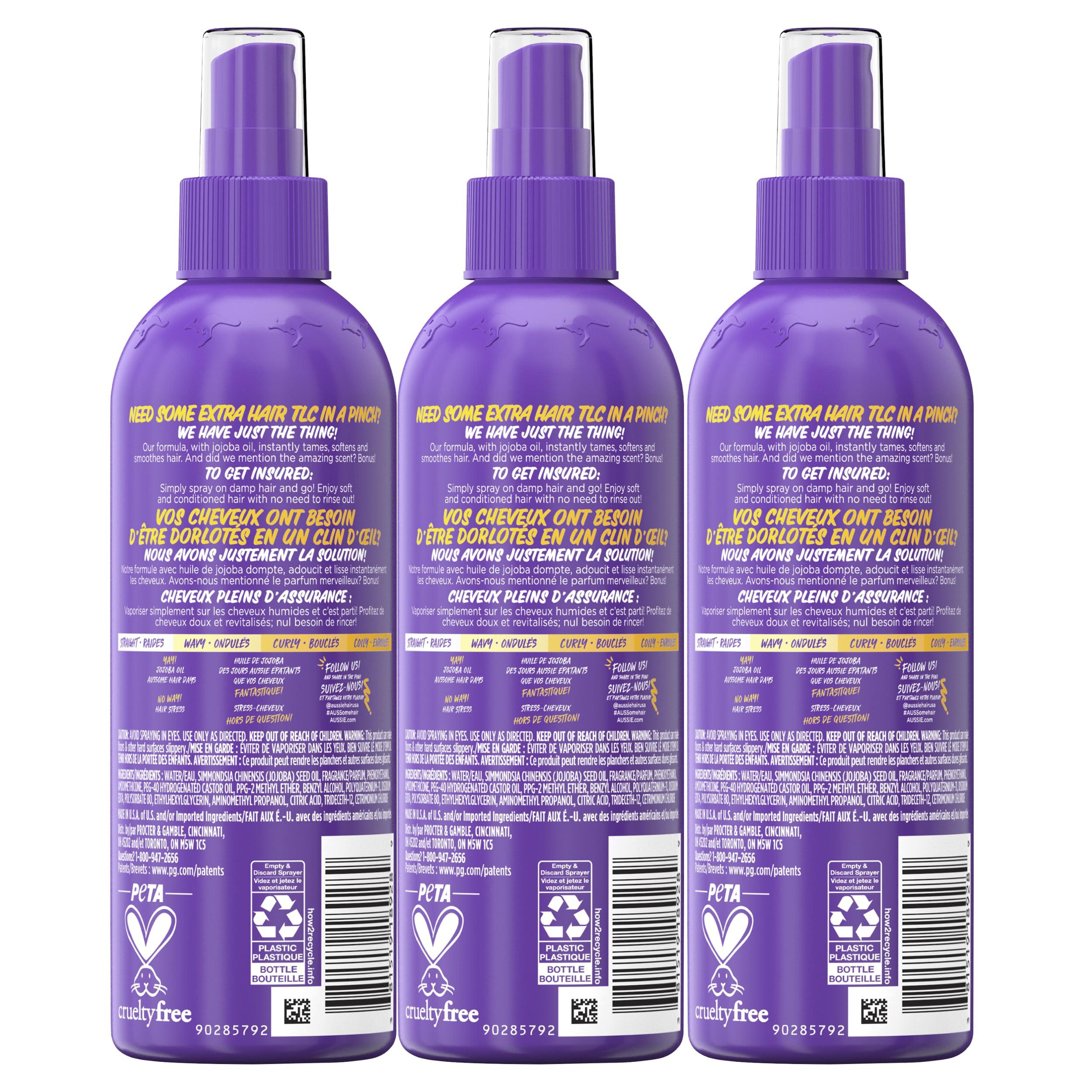 Aussie Hair Insurance Leave-In Conditioner Spray, Frizz Control, Softening with Jojoba & Sea Kelp, Moisturizing Treatment for All Hair Types, Juicy Citrus, 8 Fl Oz Each, Triple Pack - Image 8