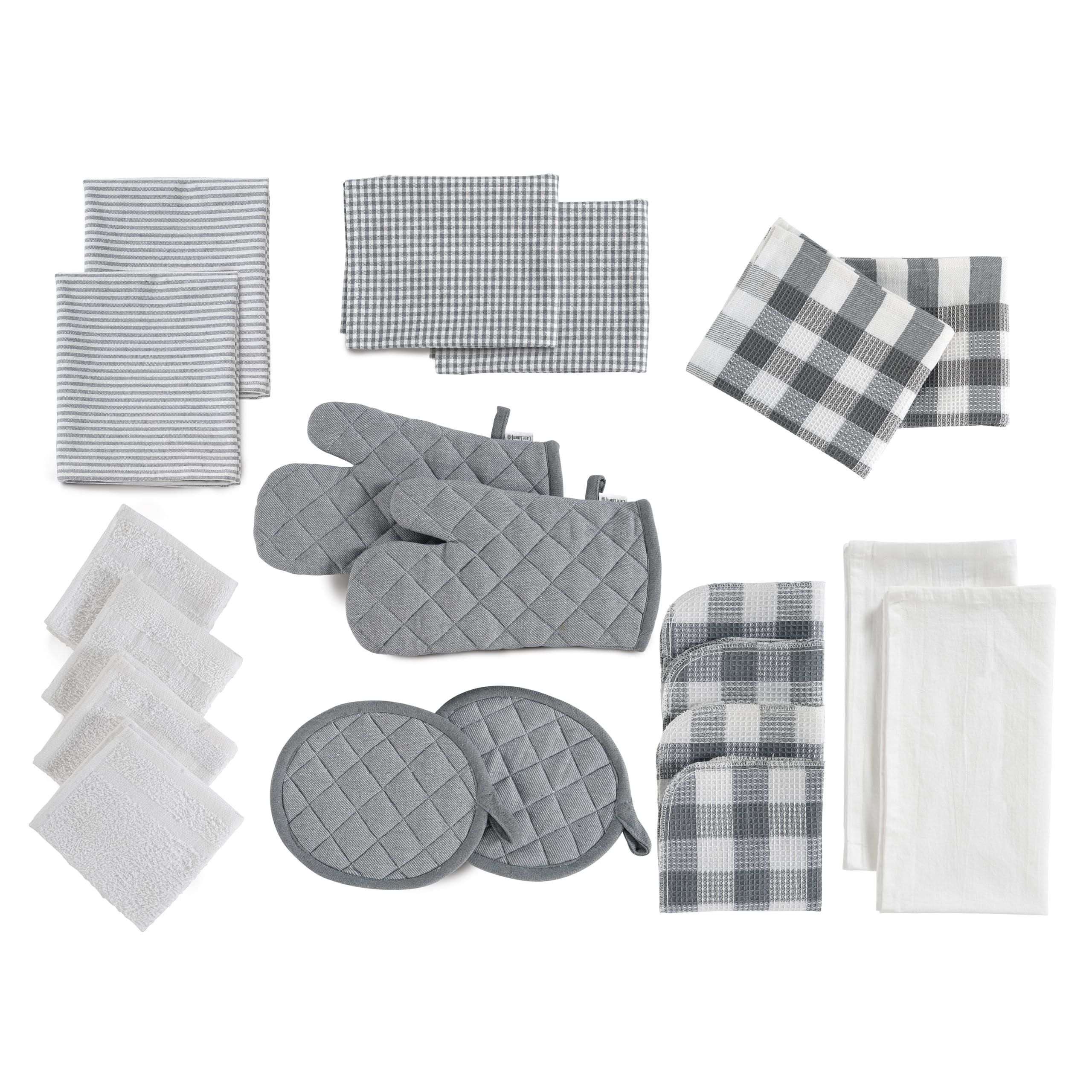 LANE LINEN Kitchen Towels and Dishcloths Sets - 20 Pc Kitchen Essentials for New Home, Heat Resistant Oven Mitts & Pot Holder, Absorbent Flour Sack Dish Towels- Grey