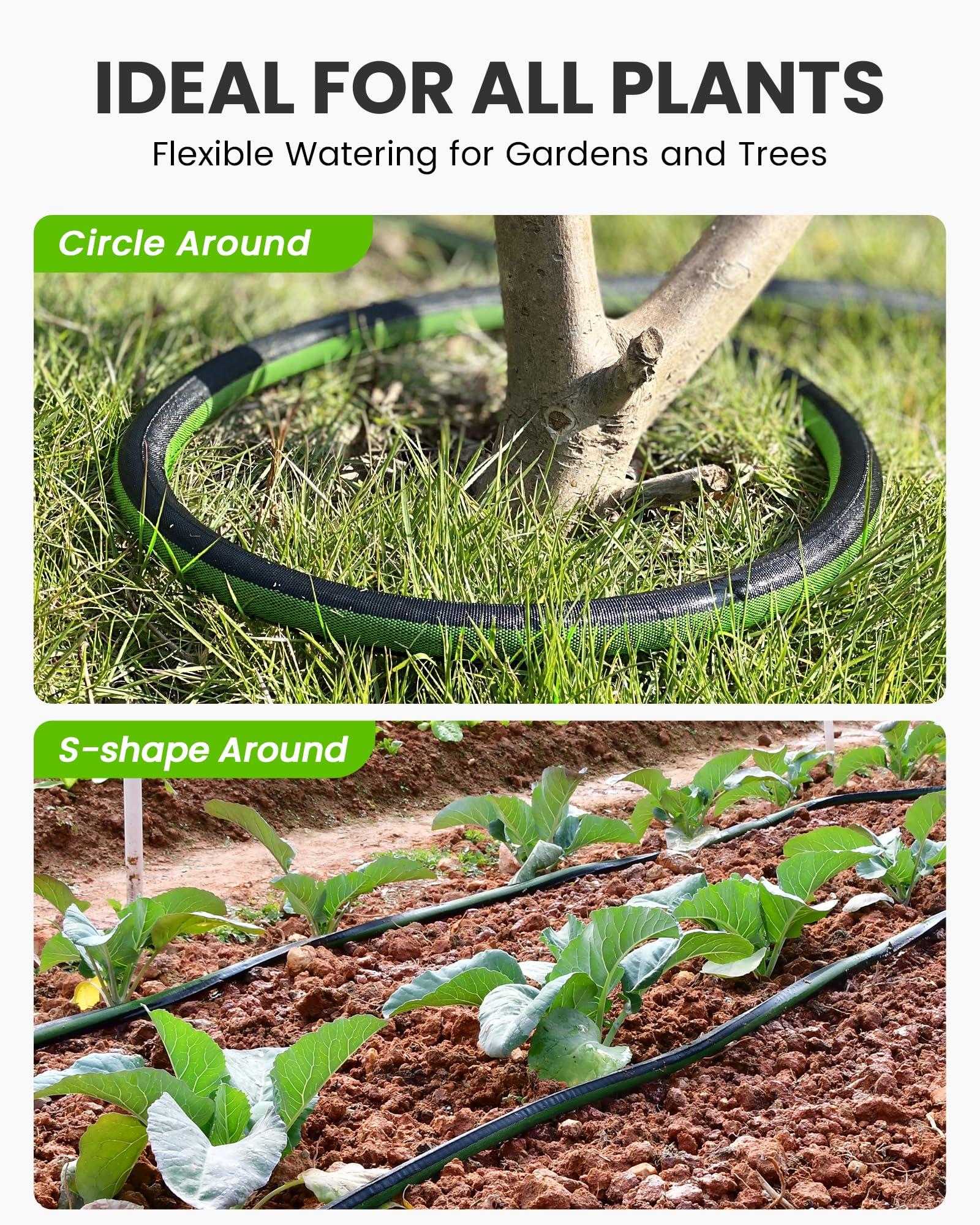 RAINPOINT 25ft Flat Soaker Hose, 80% Water-Saving Drip Irrigation Hose, Leakproof and Flexible with Anodized Aluminum Ends, Double Layer Gardening Hoses for Gardens, Vegetables and Trees, Green - Image 6