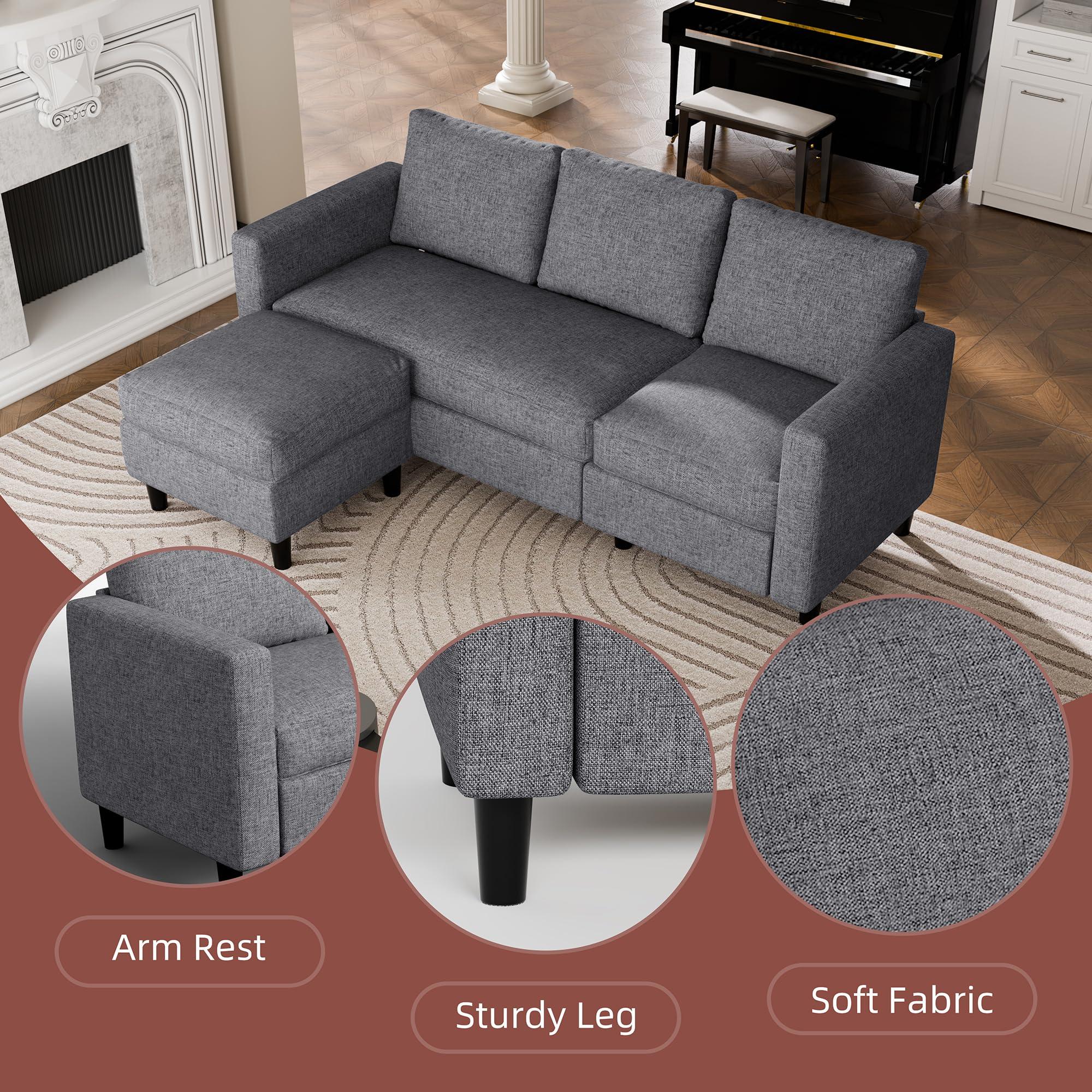 JAMFLY Sectional Sofa Couch Convertible L Shaped Sofas with Ottoman Small Sectional Couches for Living Room, 3 Seater Couch for Small Spaces, Dark Grey - Image 3